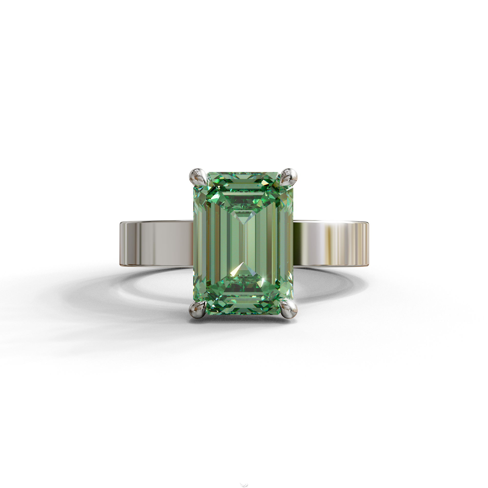 3 Carat Green Emerald Lab Grown Diamond Solitaire Engagement Ring - Zulu - 10K Solid Gold / White Gold