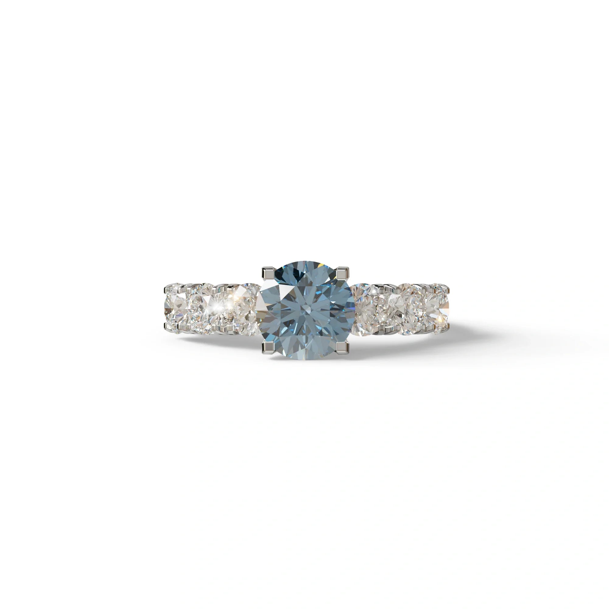 3 Carat Blue Round Cut Half Eternity Lab Diamond Engagement Ring - Angeleno - 10K Solid Gold / White Gold