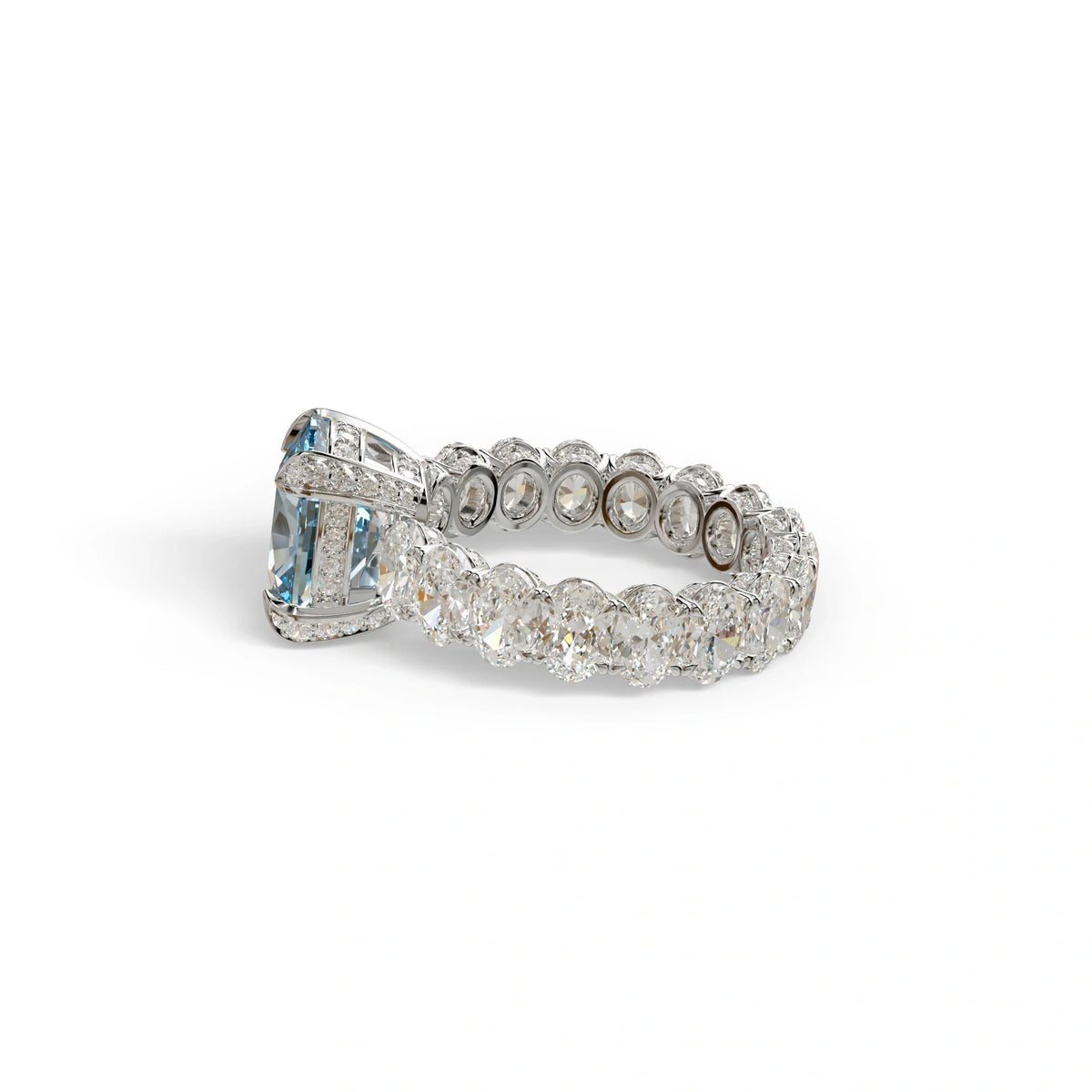 4 Carat Blue Cushion Cut Full Eternity Lab Grown Diamond Ring - Enigma