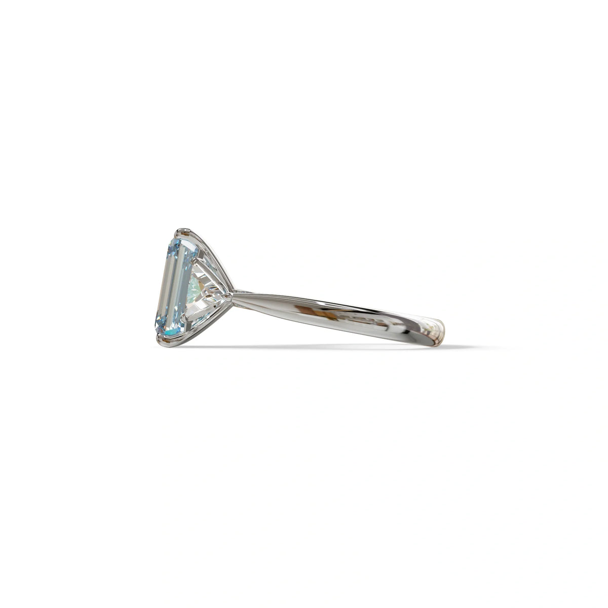3Ct Vivid Blue Emerald Cut Lab Grown Diamond Three stone Engagement Ring - Polaris