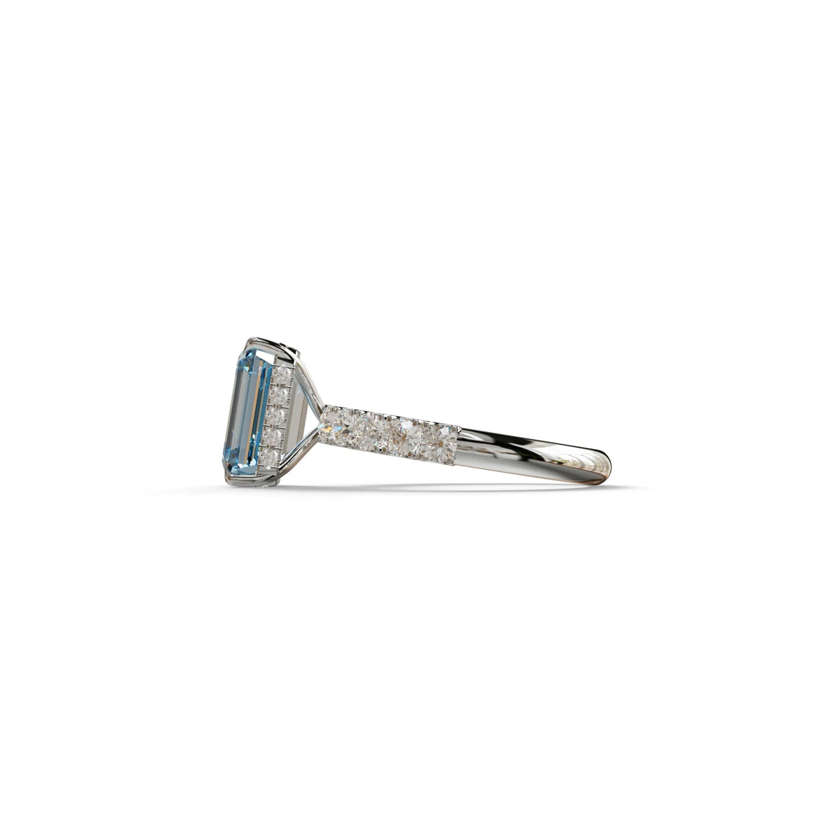 3 Carat Blue Emerald Cut Hidden Halo Lab Diamond Engagement Ring - Luminary