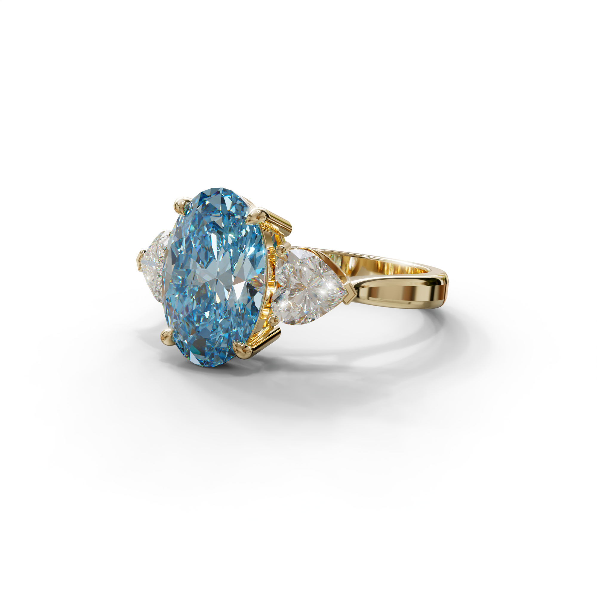 4 Ct Blue Oval & Heart Shape 3 Stone Engagement Diamond Ring - Lucid