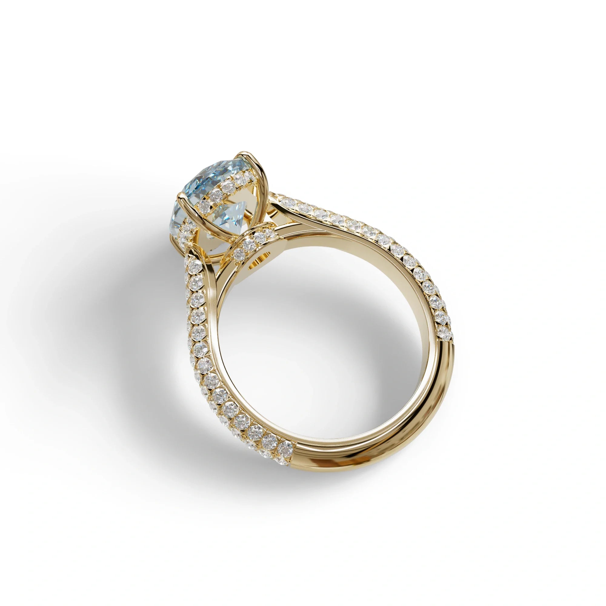 3 Carat Blue Oval Cut Hidden Halo & Pave Set Lab Diamond Engagement Ring - Viviana