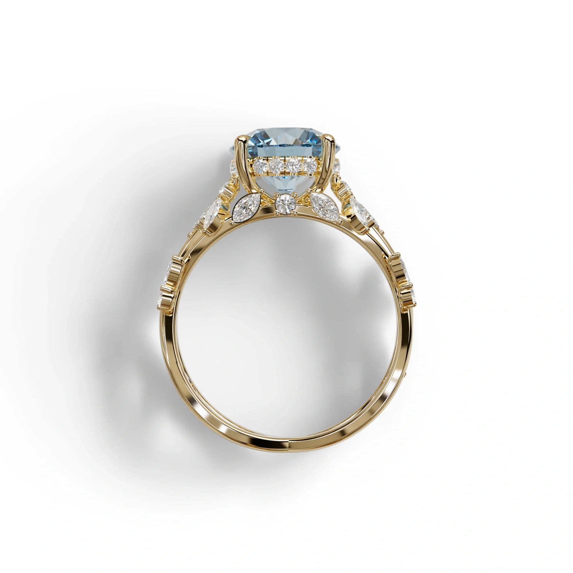 Natural Inspired 3 Carat Blue Round Cut Lab Diamond Engagement Ring - Catalina