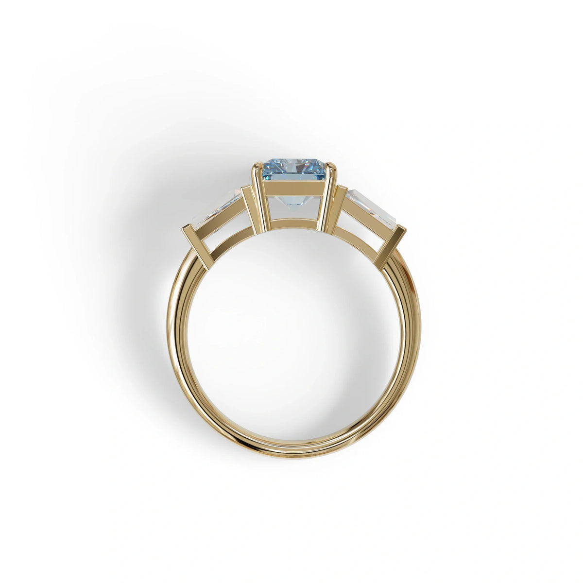 3Ct Vivid Blue Radiant Cut Lab Grown Diamond Three Stone Engagement Ring - Yana