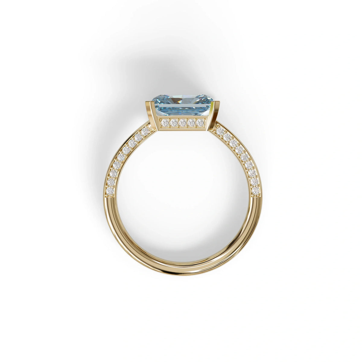 2.5 Ct Blue Radiant Cut Lab Grown Diamond In Pave-Chanel Setting Ring - Maxine