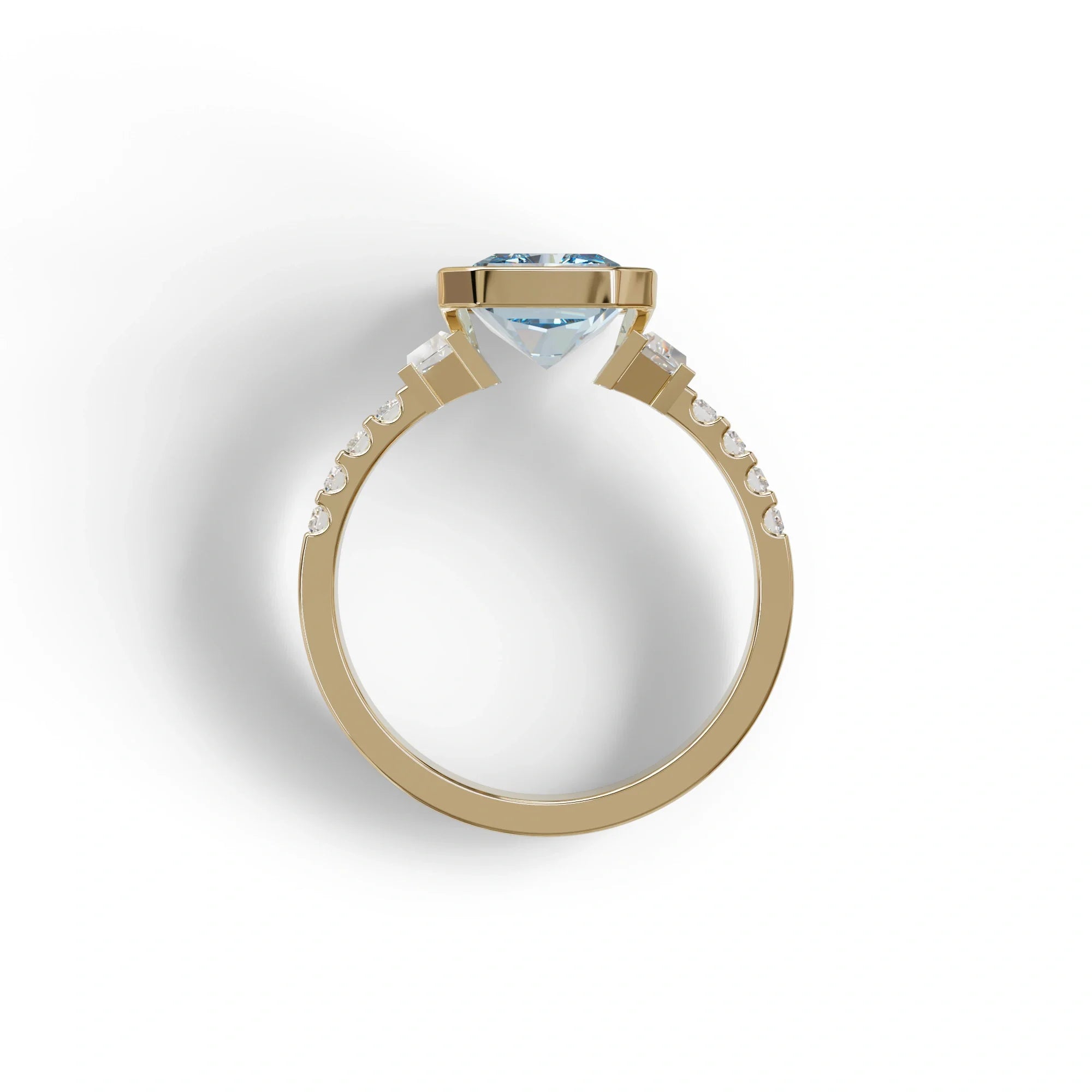 3 Carat Fancy Vivid Blue Radiant Cut Lab Diamond Engagement Ring | Three Stone Bezel Set Ring- Adiamor