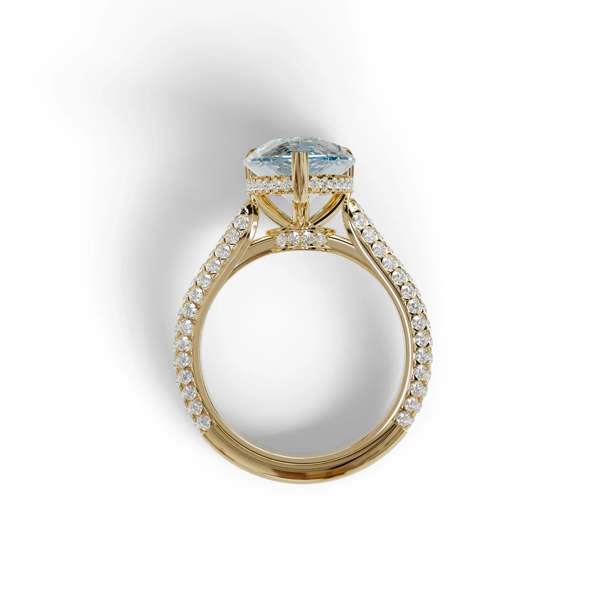 3 Carat Blue Pear Shaped Hidden Halo Lab Diamond Engagement Ring - Alina