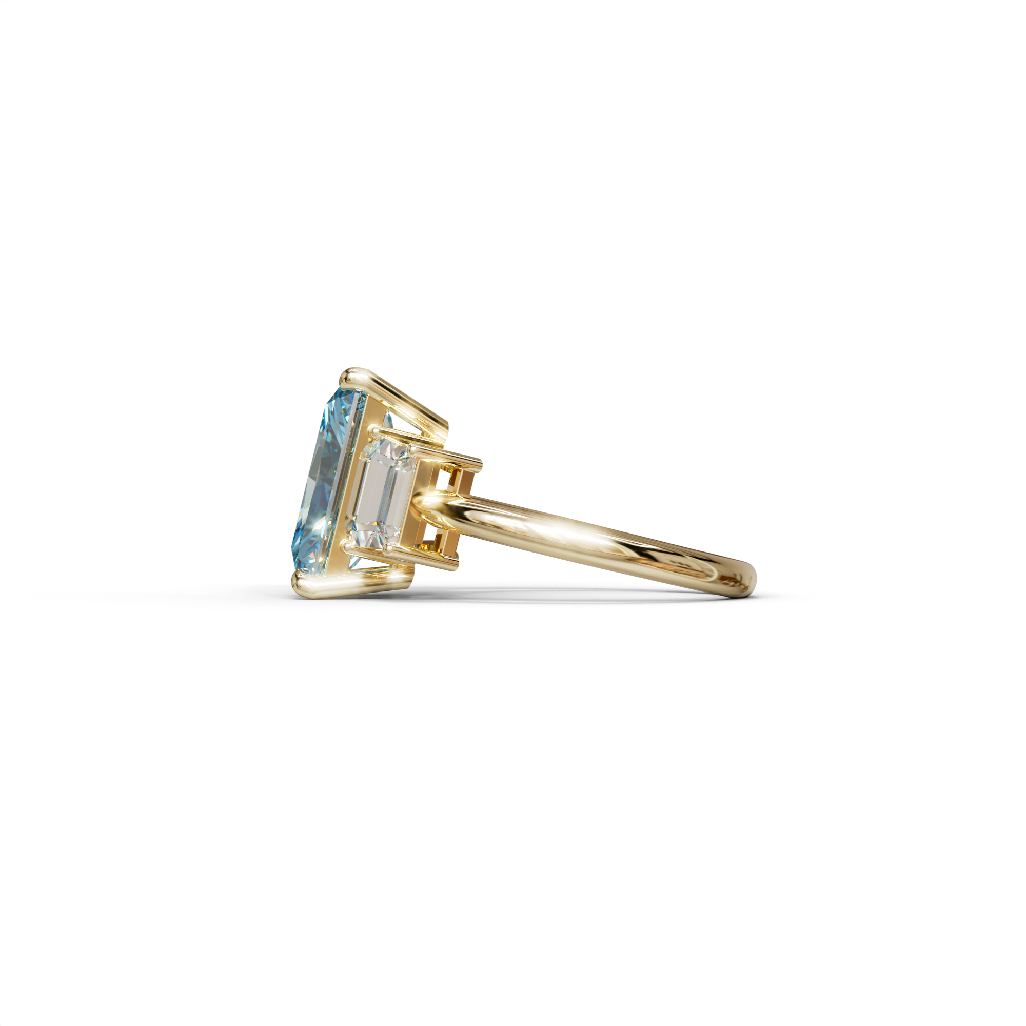 4 Carat Blue Radiant & Trapezoid Three Stone Engagement Ring - Embrace