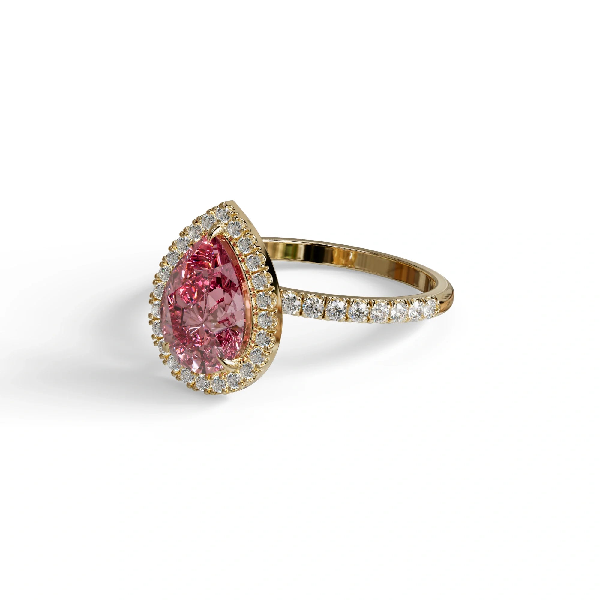 2 Carat Pink Pear Cut Halo & Pave Lab Diamond Ring - Glam Deck