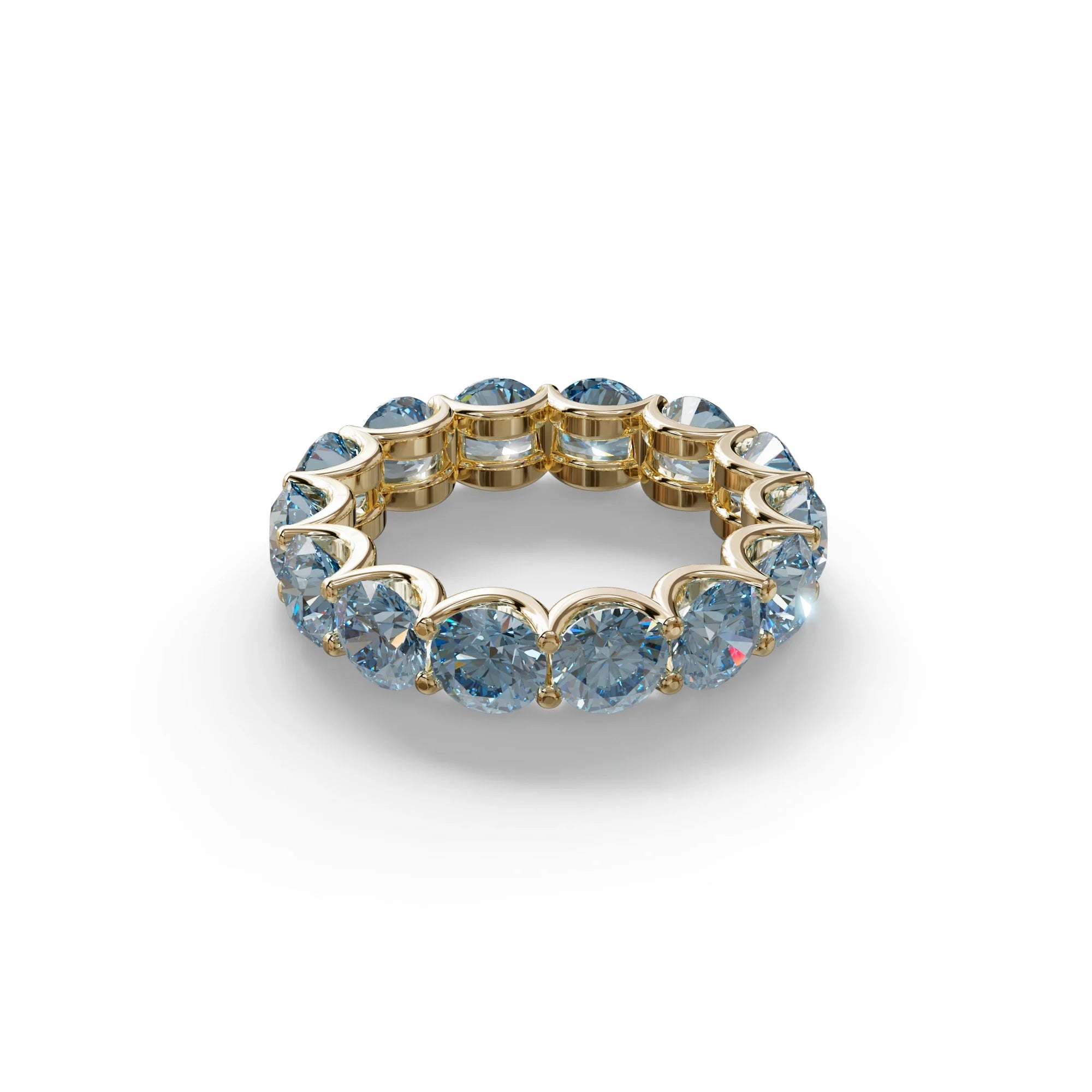 Blue Round Brilliant Diamond Full Eternity Band in 18k Yellow Gold – Scalloped U-Prong Setting