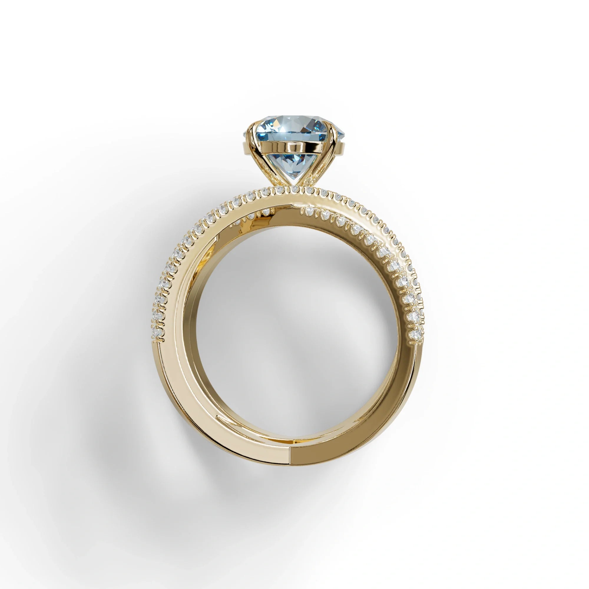 1.5 Carat Blue Round Cut Criss Cross Lab Diamond Ring - Elegant