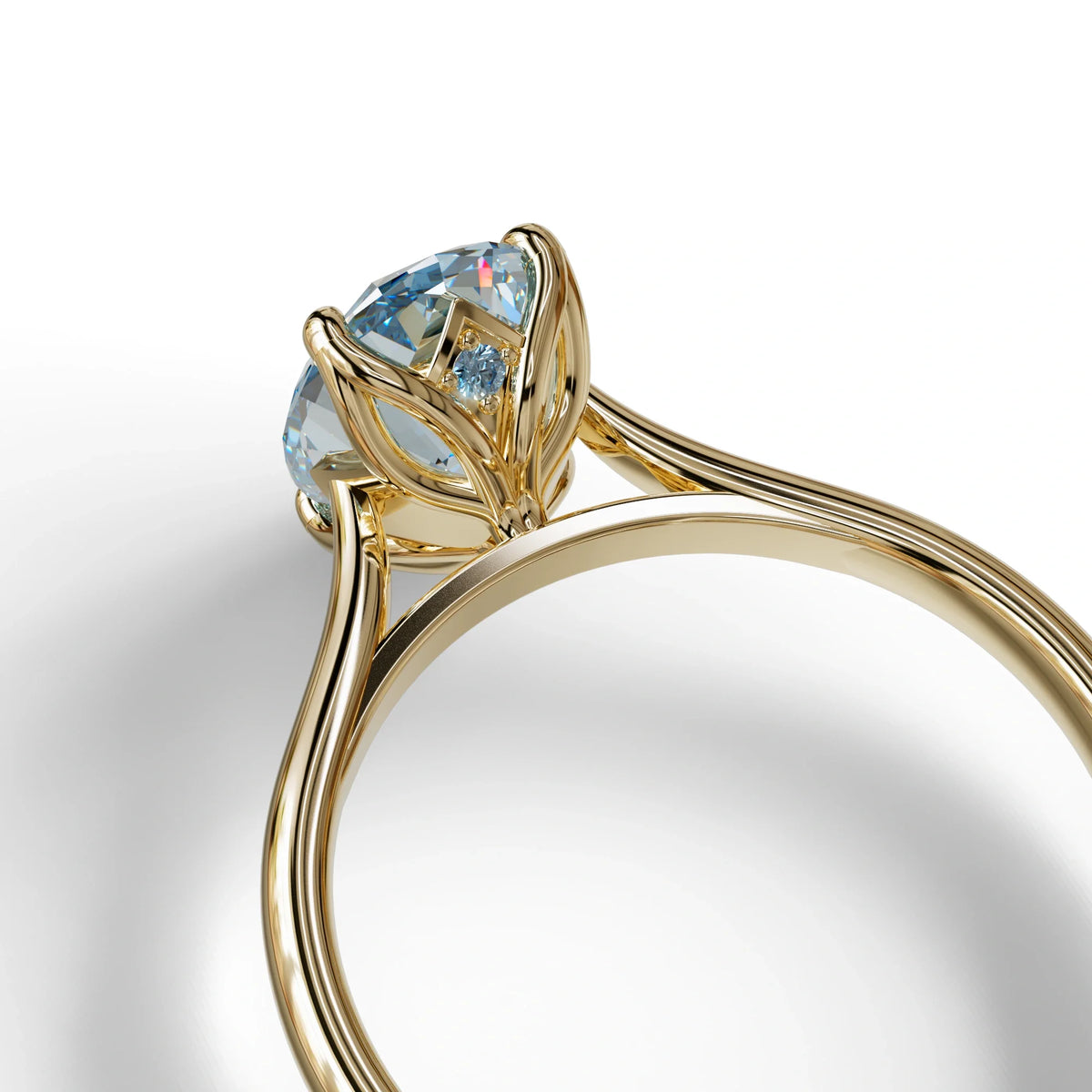 Blue Oval Cut Hidden Diamond Solitaire Lab Grown Diamond Ring - Secrecy