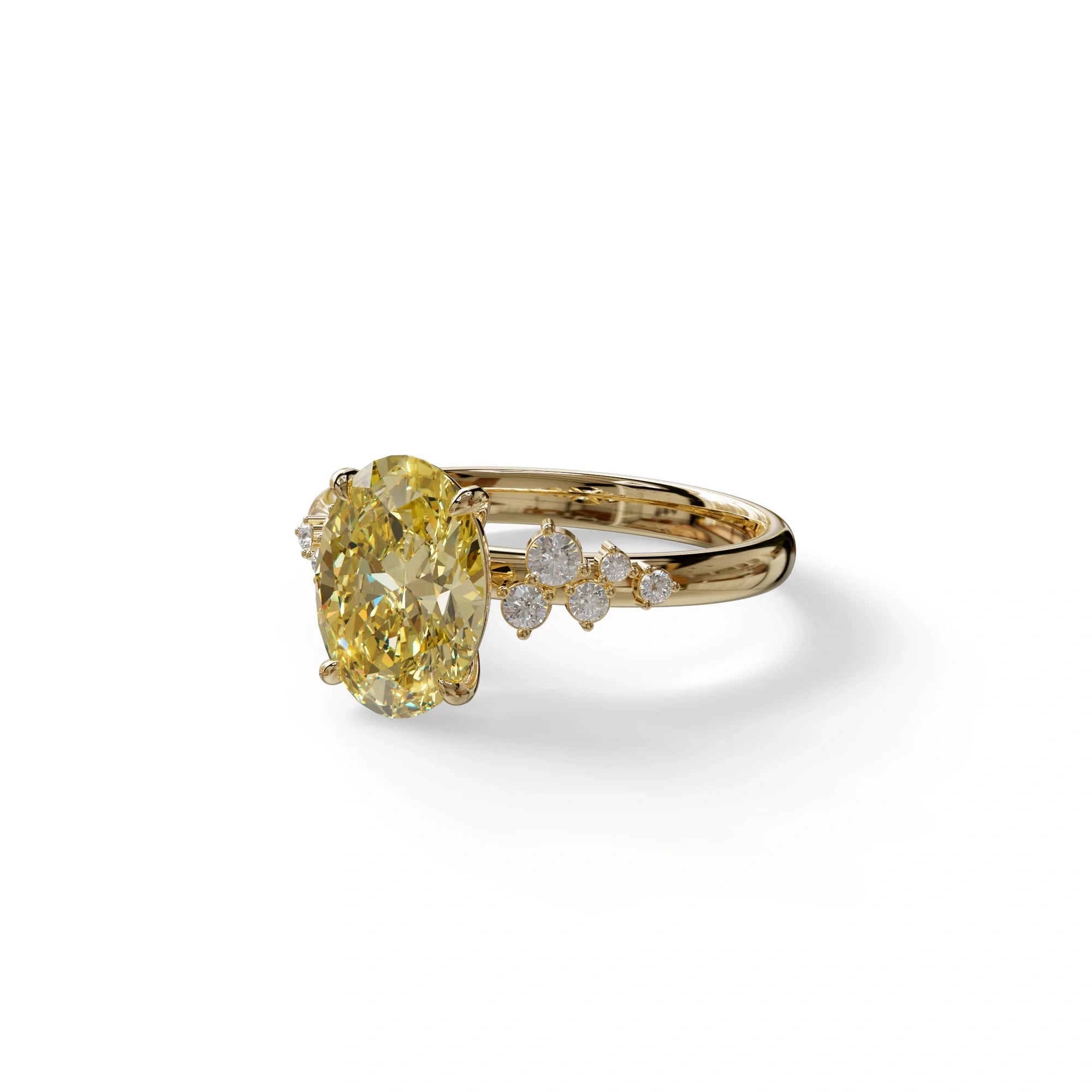 Yellow Oval Cut Cluster-Vintage Setting Lab Grown Diamond Ring - Celeste Arc