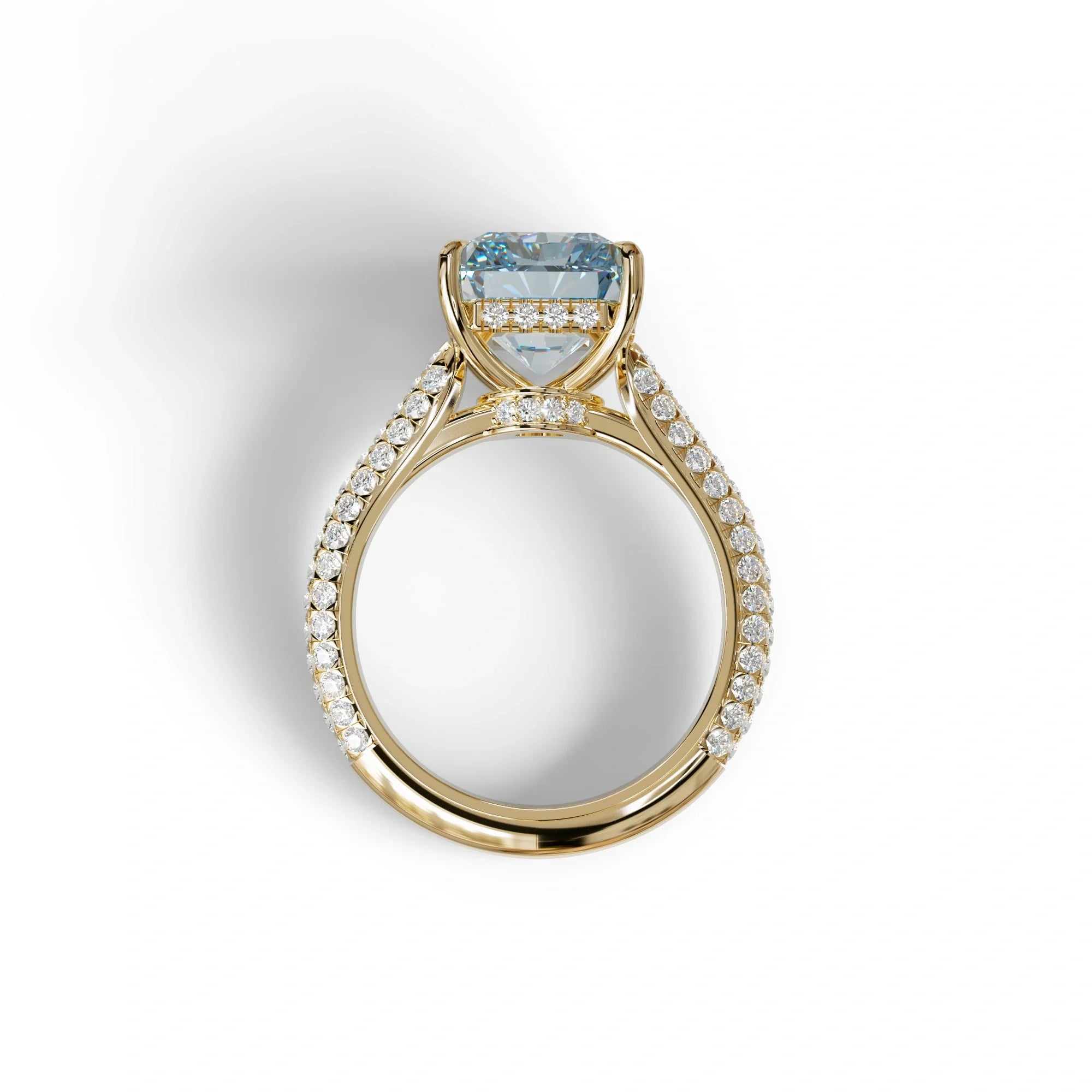 3 Carat Blue Radiant Cut Hidden Halo & Pave Set Lab Diamond Ring - Riviera