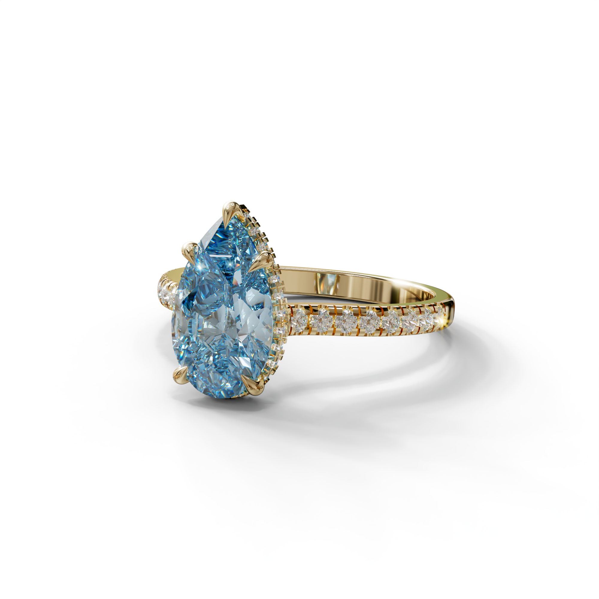 3 Carat Blue Pear Cut Hidden Halo & Pave Set Lab Diamond Ring - Eblouissant