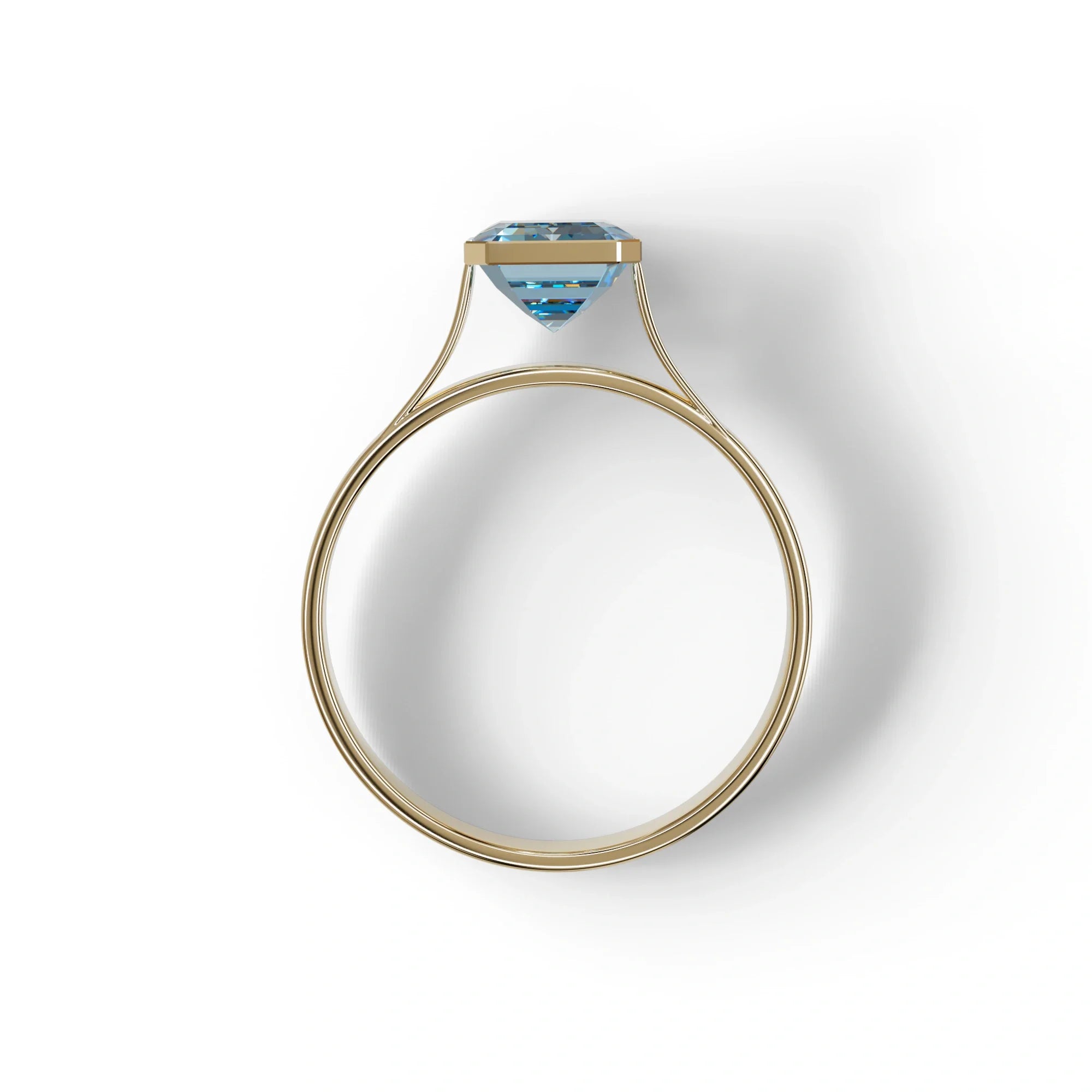3 Carat Fancy Vivid Blue Emerald cut bezel Setting Ring - Zelora