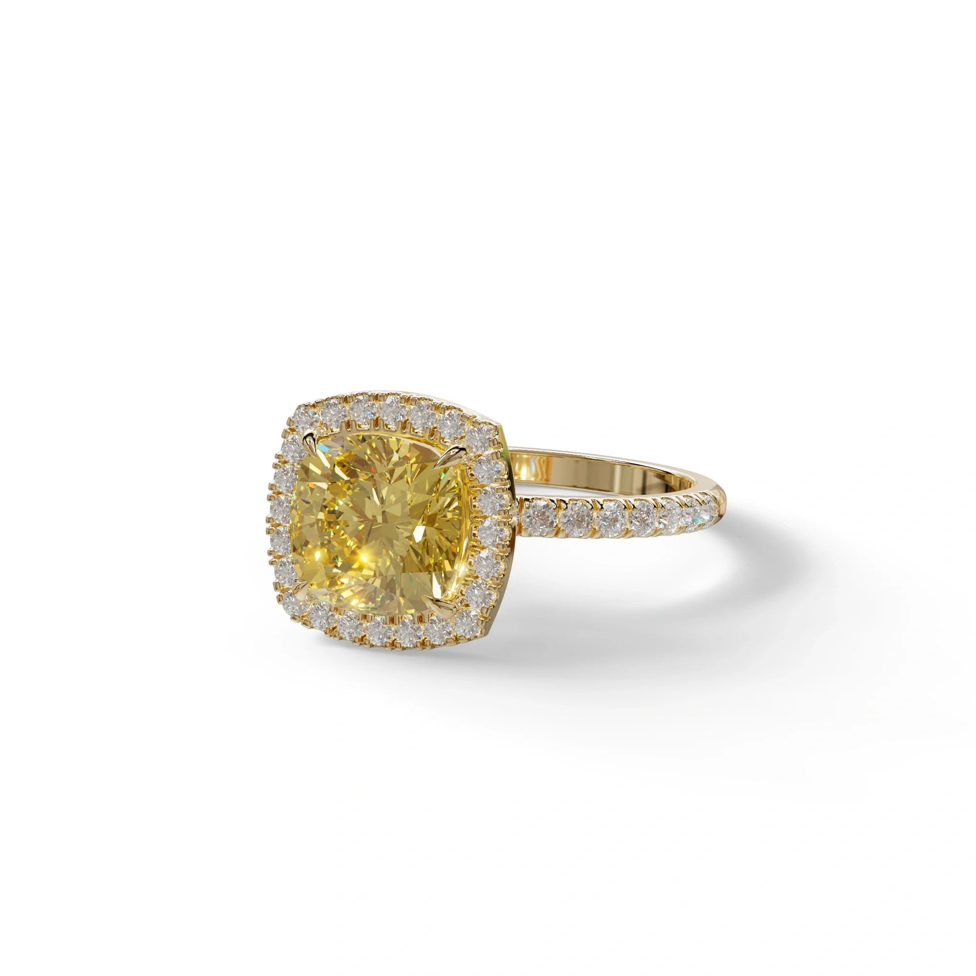 Yellow Cushion Cut Halo & Pave Lab Grown Diamond Engagement Ring - Rosa