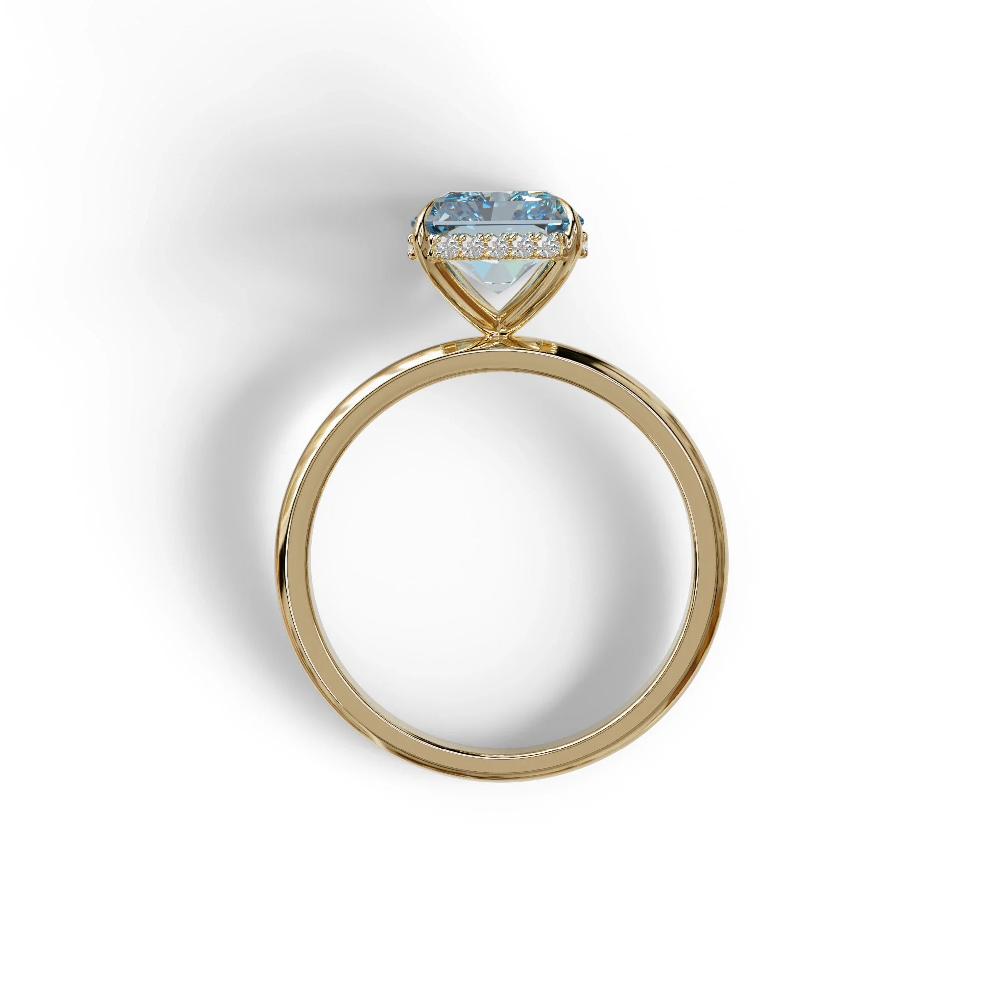 3 Carat Fancy Blue Radiant Cut Hidden Halo Lab Grown Diamond Engagement Ring