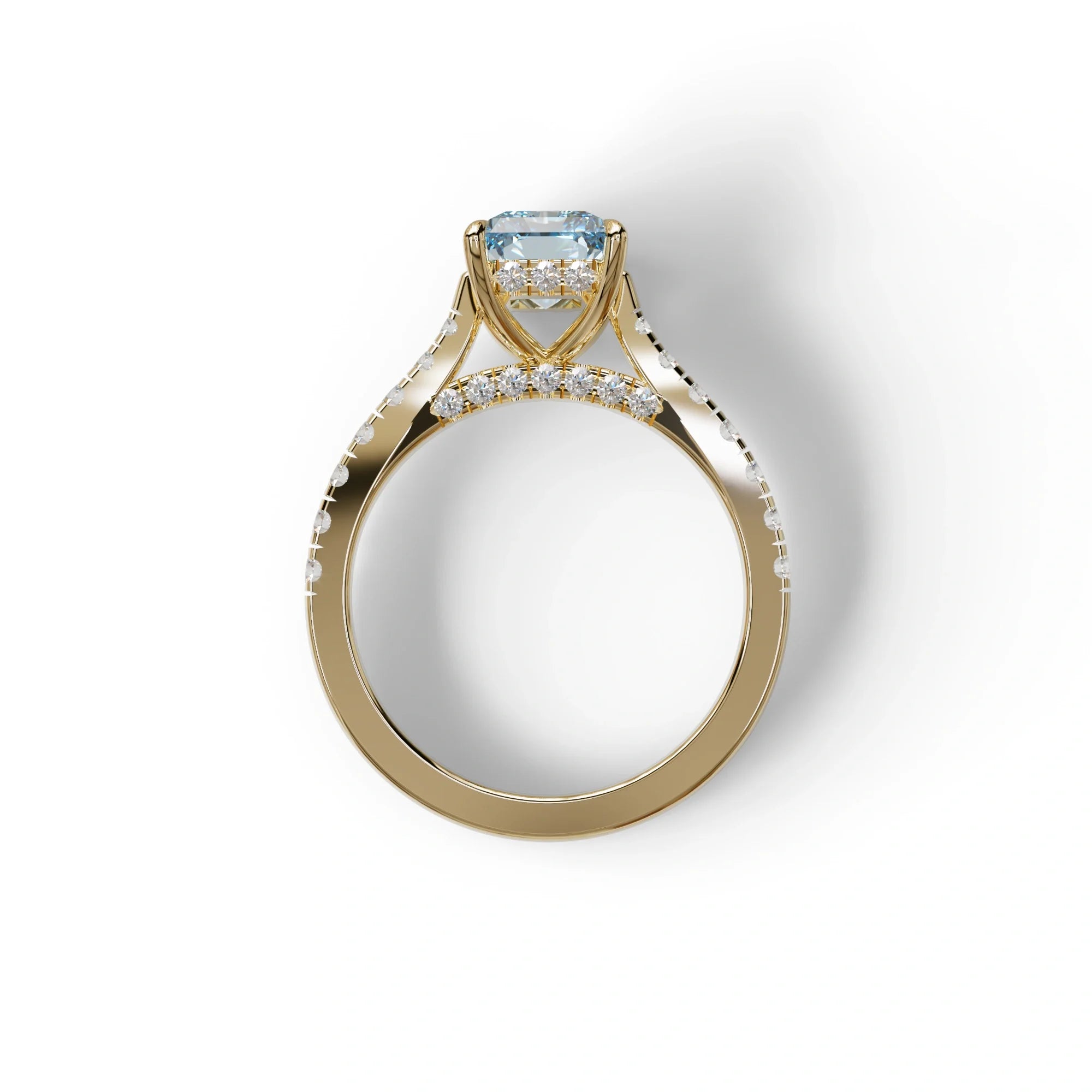 2 Carat Blue Radiant Cut Halo & Pave Lab Grown Diamond Ring- Asphalt