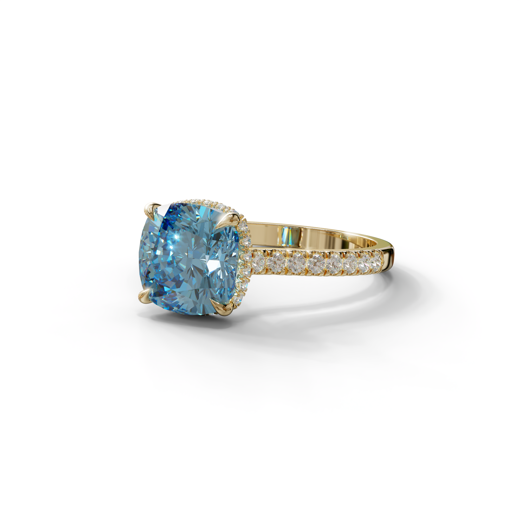 2.5 Carat Blue Cushion Cut Hidden Halo & Pave Lab Diamond Ring - Éblouissant