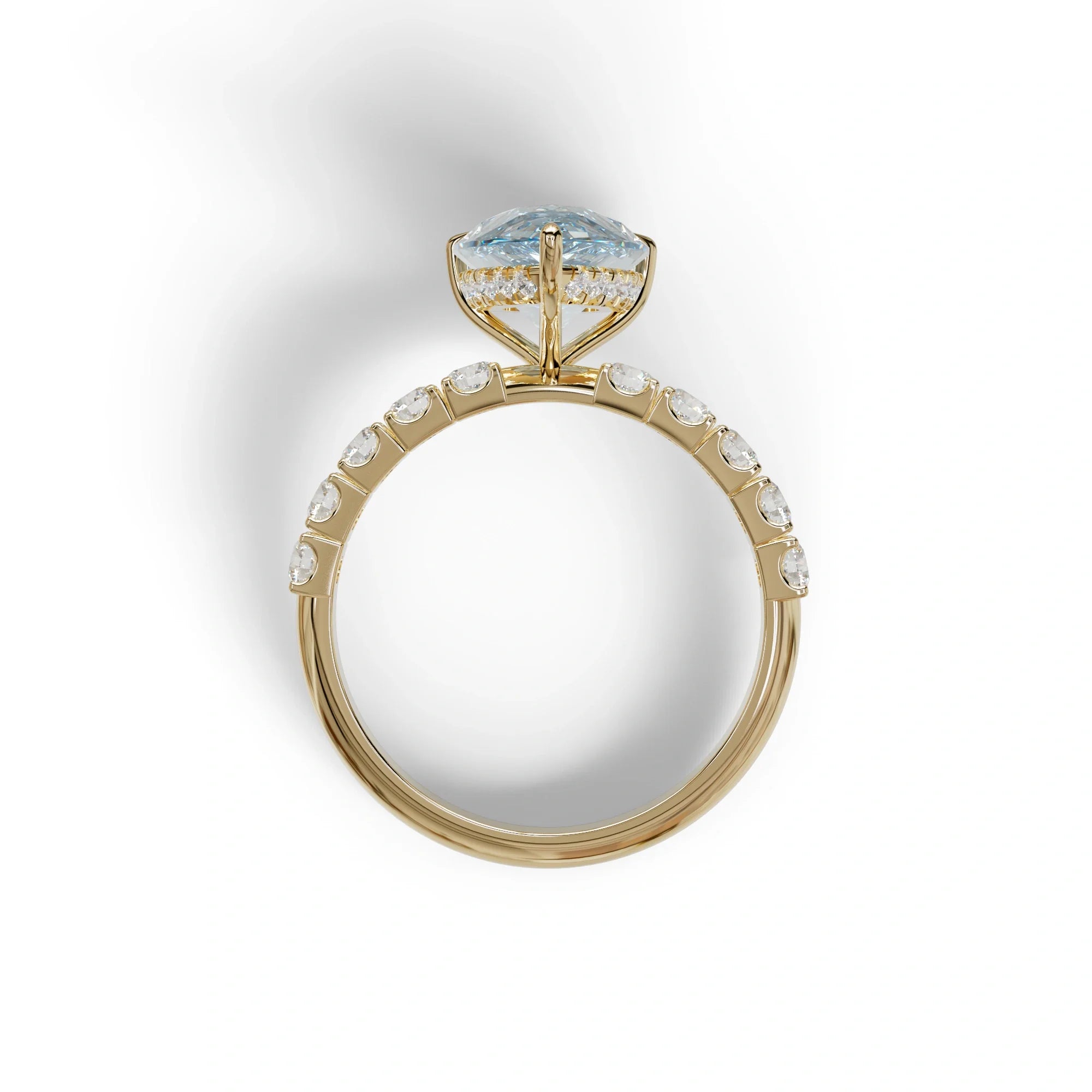 3 Carat Vivid Blue Pear cut Lab Grown Diamond Engagement Ring | Pave & Hidden Halo Diamond- Feesia