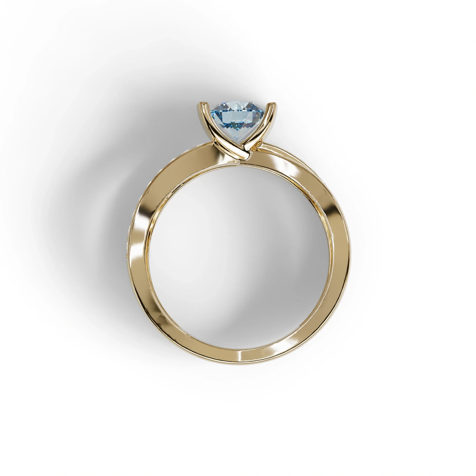 1 Carat Blue Round Cut Lab Diamond Crossover Ring Pave Setting - Lisa