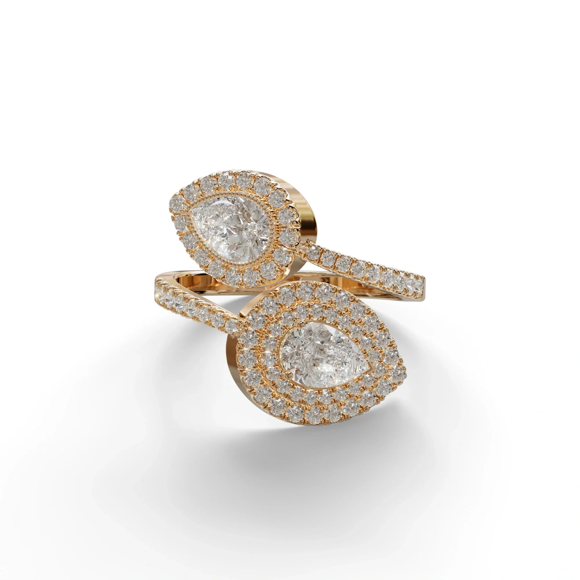 E/VVS 2 Carat Pear Cut Lab Grown Halo & Pave Diamond Ring - Ahurissant - 10K Solid Gold / Rose Gold