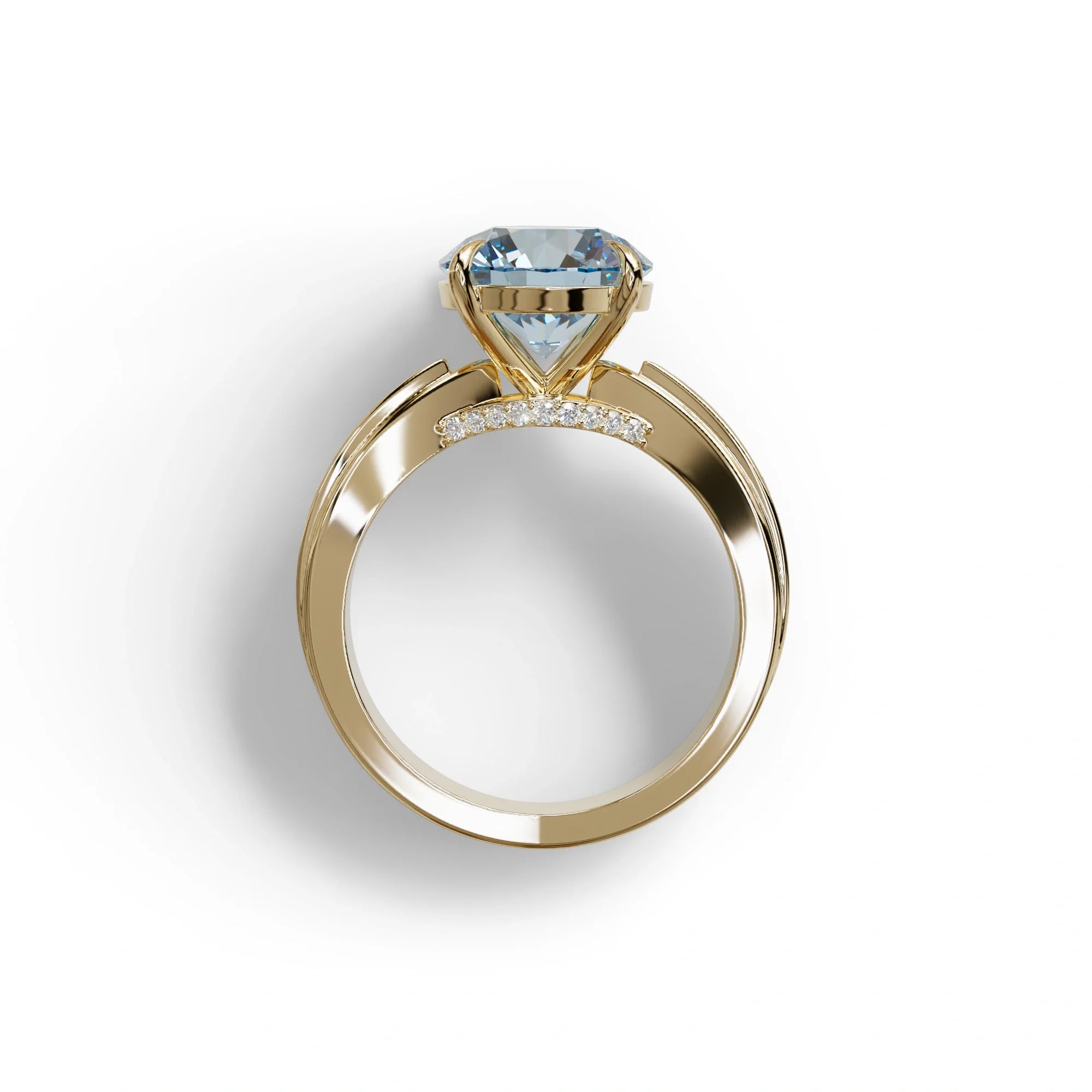 2.5 Carat Blue Round Shaped Lab Diamond Ring V-Shank Pave Setting -Je t’adore