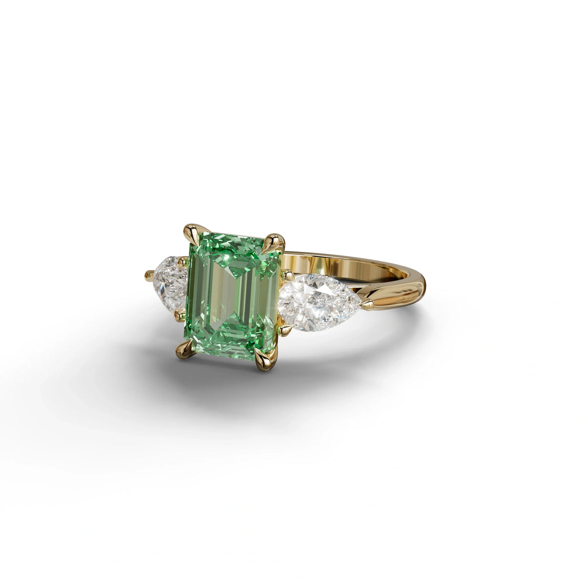 3 Carat Green Emerald Cut Lab Diamond In 3 Stones Claw Prongs Setting Ring