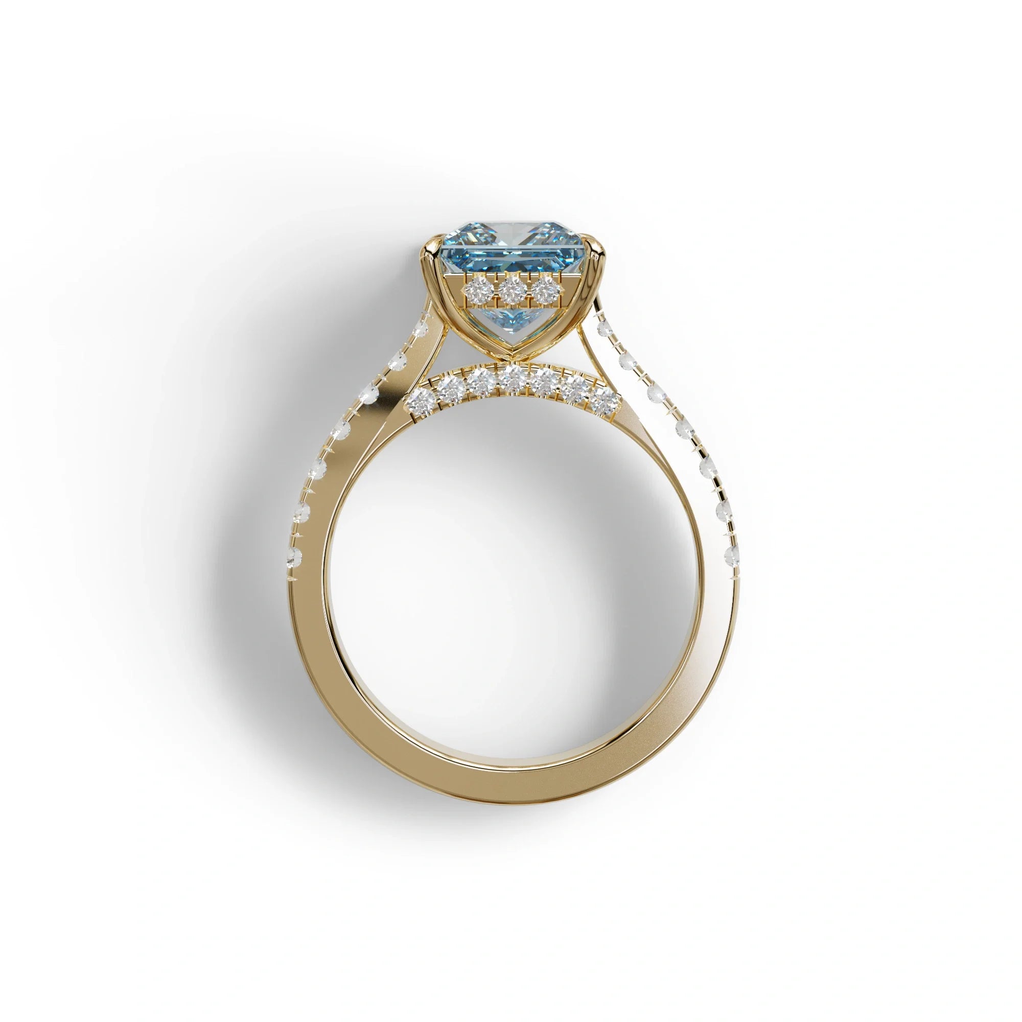 2.5 Carat Blue Princess Cut Hidden Halo & Pave Lab Diamond Ring - Aries