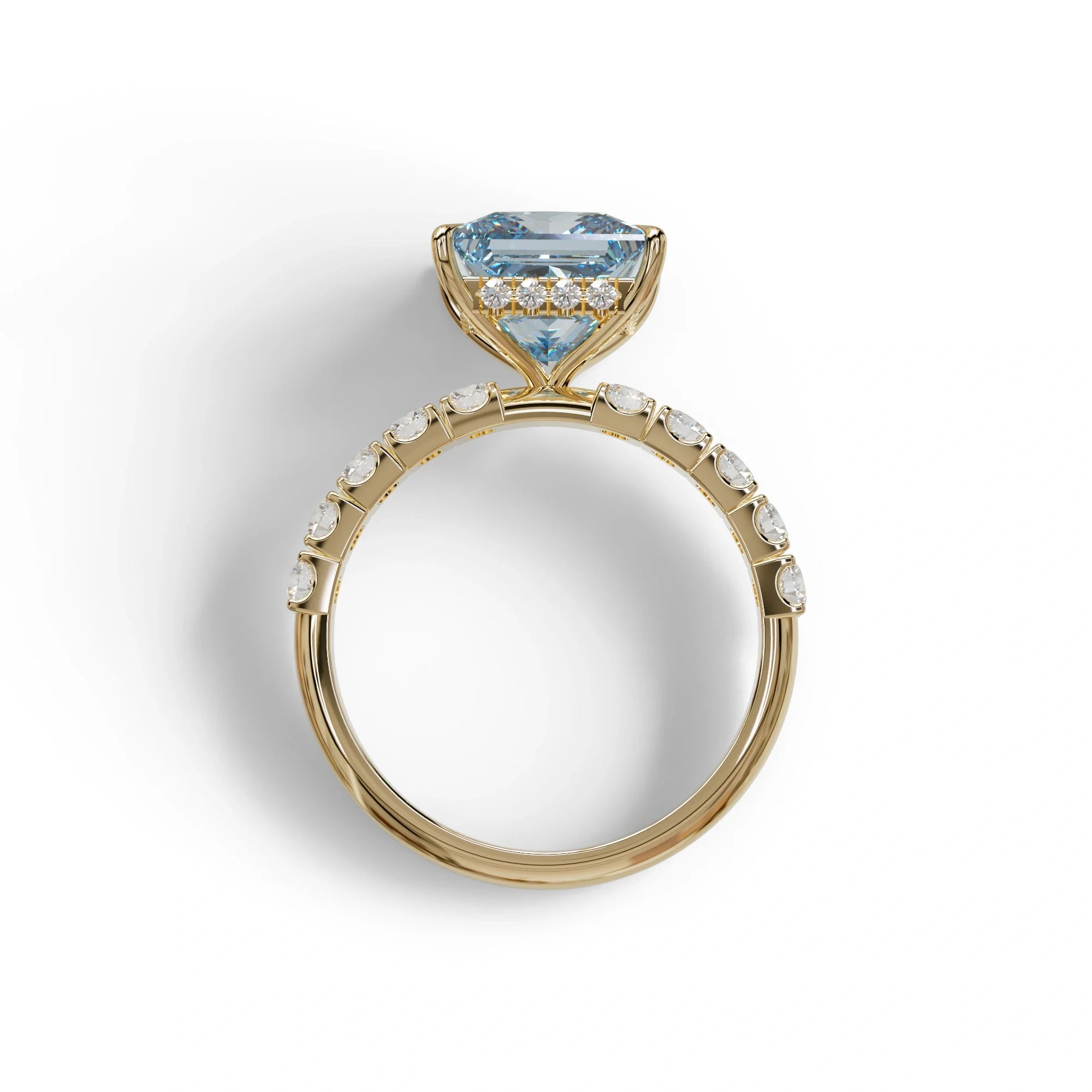 3 Carat Fancy Vivid Blue Princess Cut Pave Lab Created Diamond Ring - Elysia