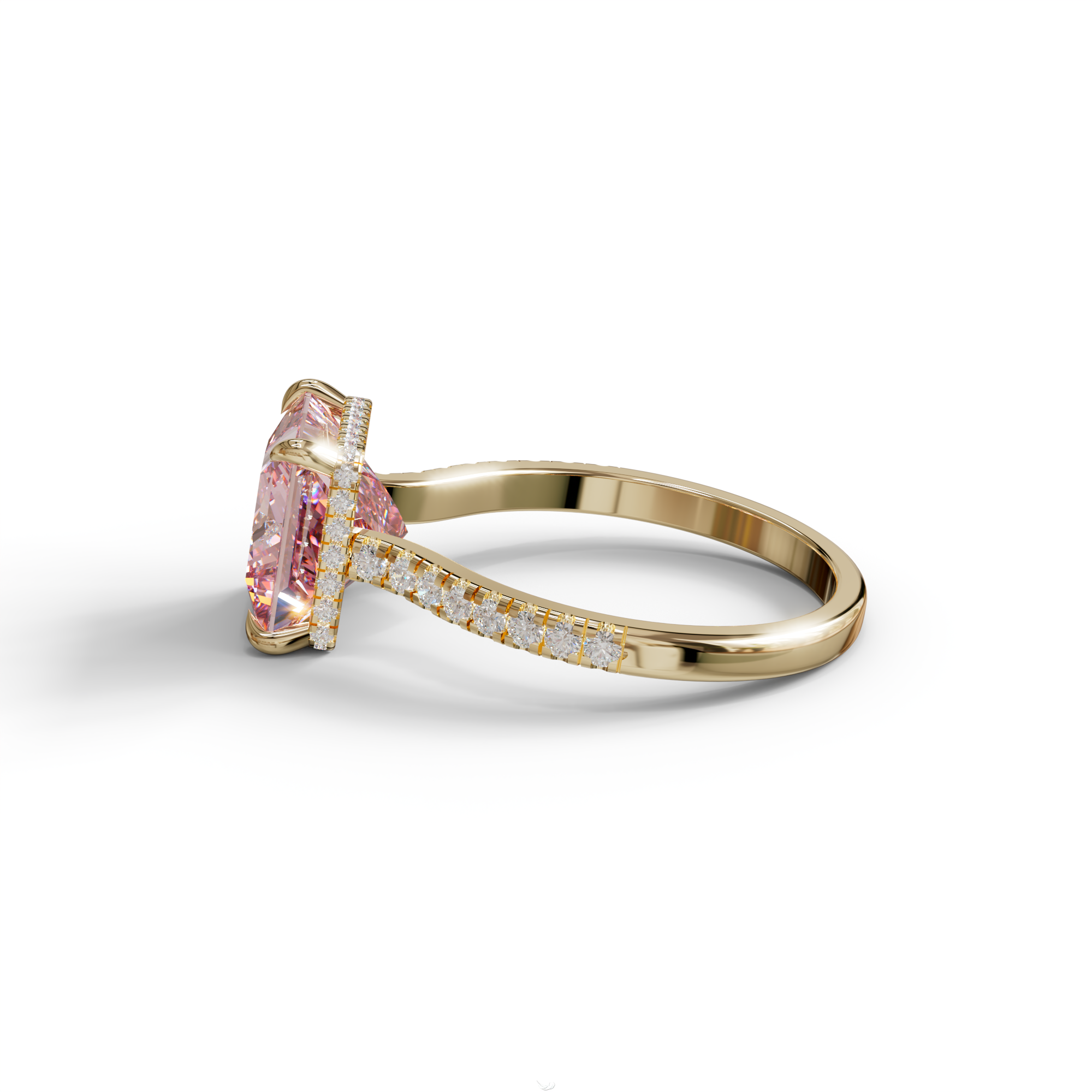 3 Carat Fancy Pink Princess Cut Hidden Halo Lab Grown Diamond Engagement Ring