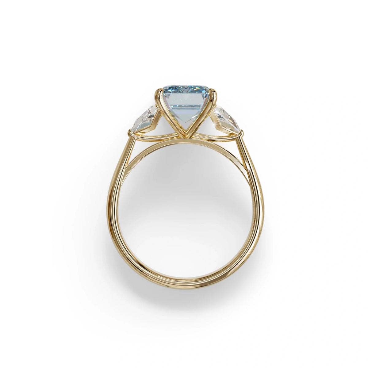 3Ct Vivid Blue Emerald Cut Lab Grown Diamond Three stone Engagement Ring - Polaris