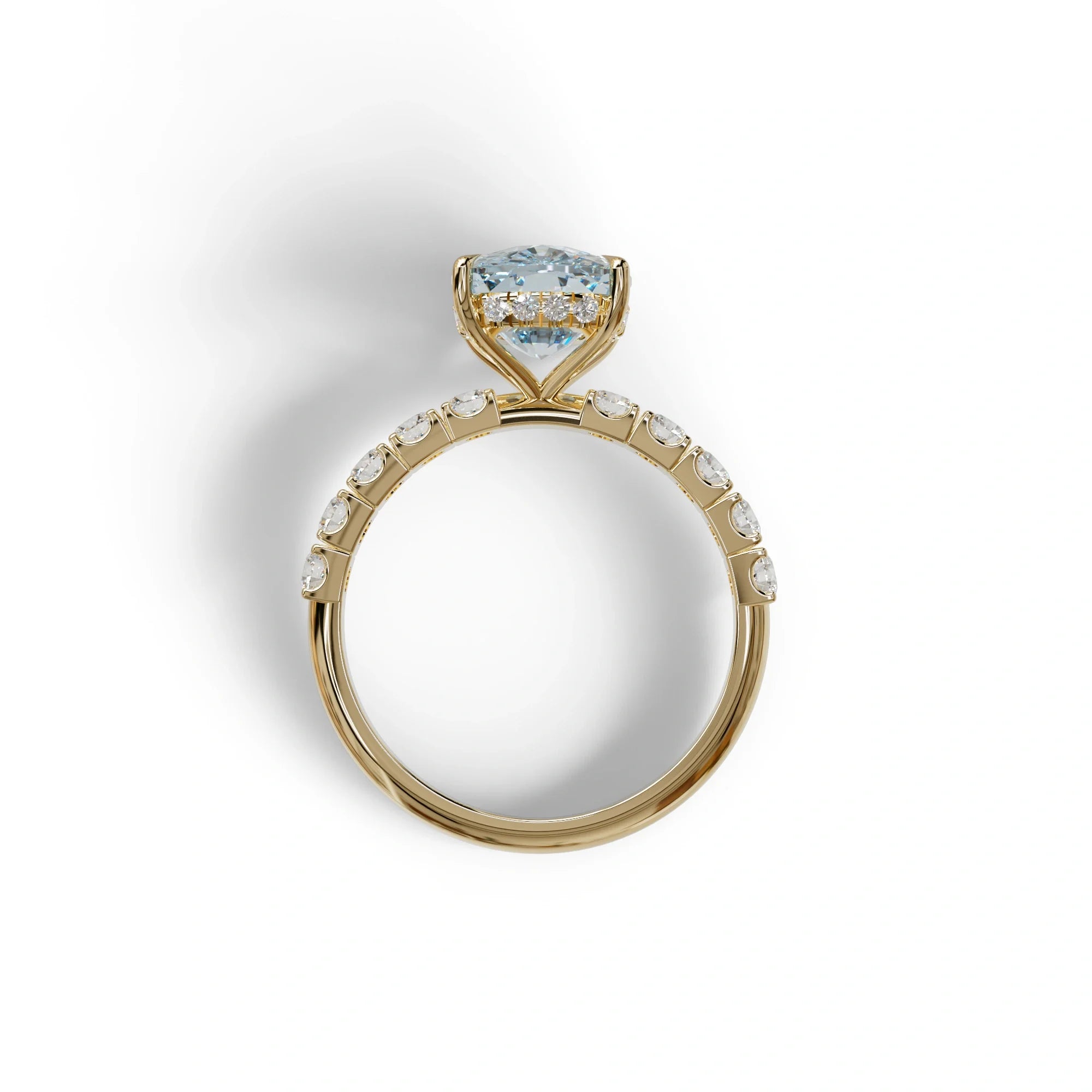4 Carat Blue Cushion Cut Hidden Halo Eternity Lab Diamond Engagement Ring - Sandrine