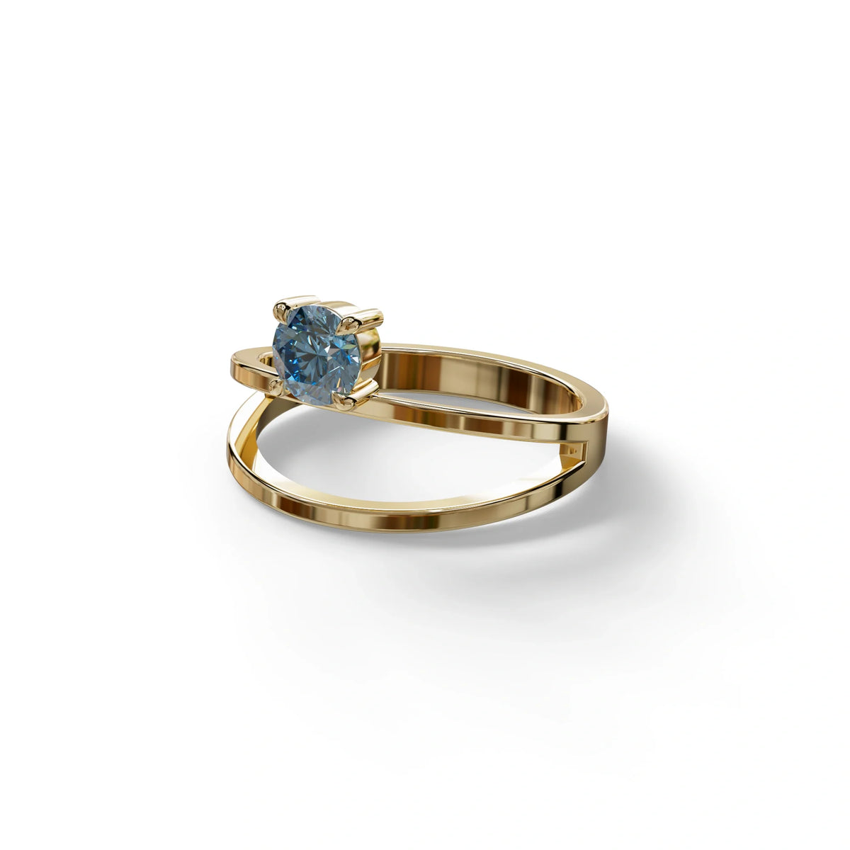 Blue Round Brilliant Solitaire Engagement Ring with a split‑shank Band - Auric Grace