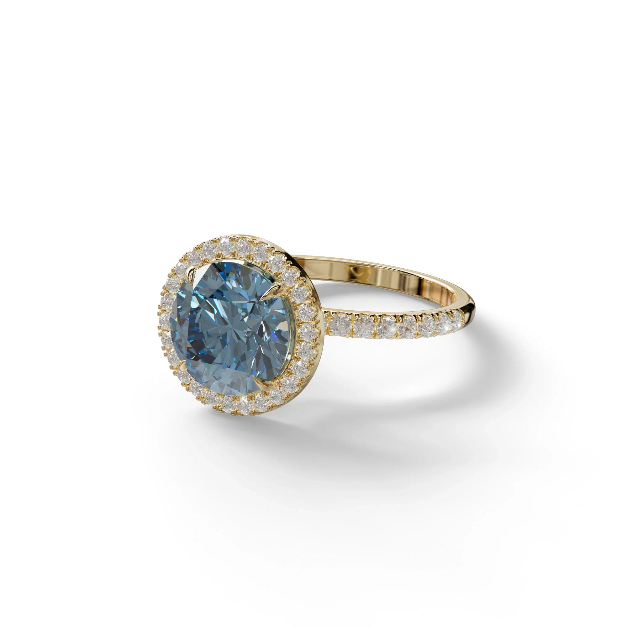 Fancy Blue Round Cut Halo & Pave Lab Grown Diamond Engagement Ring - Flutura