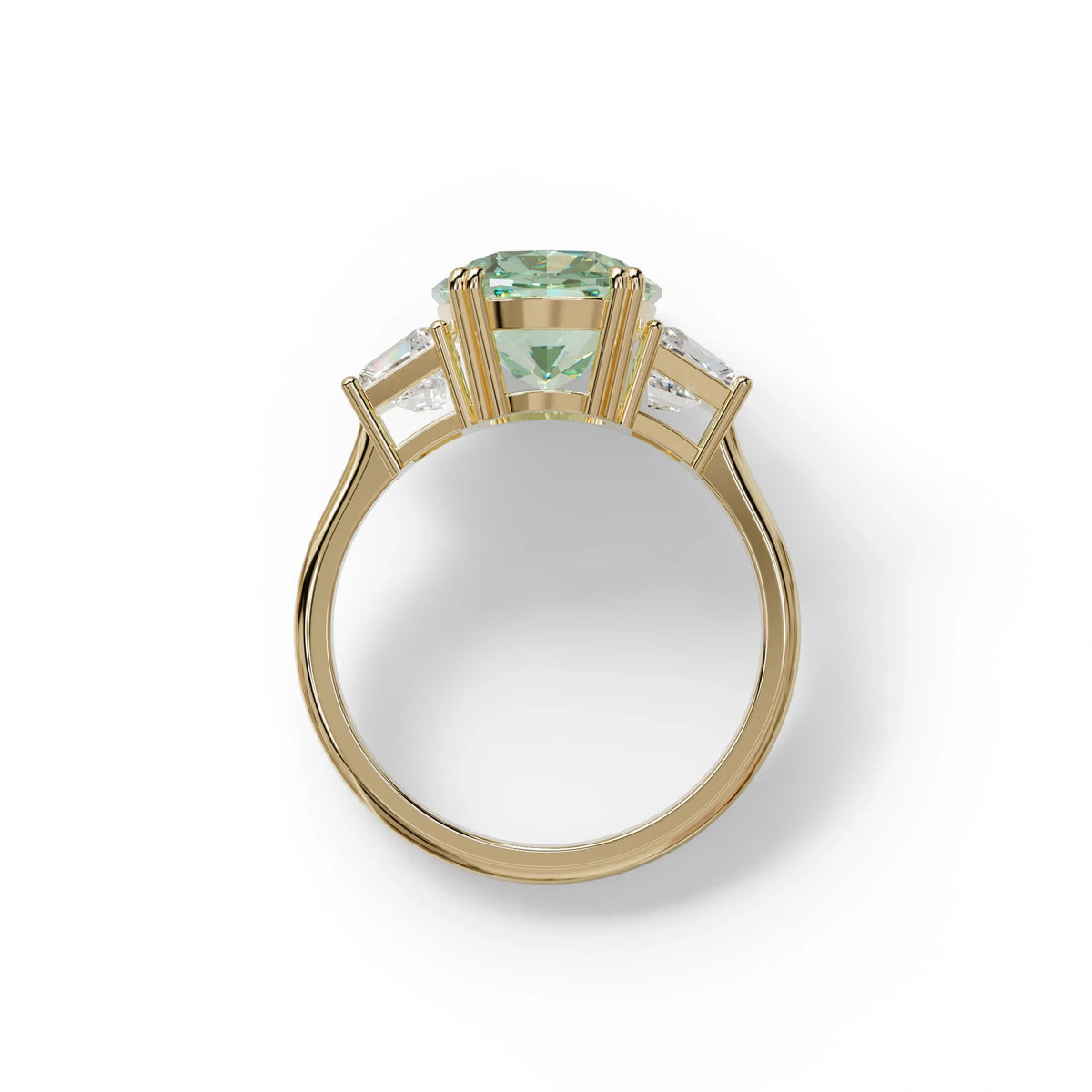 3.5 Carat Green Lab Grown Diamond Engagement Ring · Cushion Cut Three Stone | Trilogy - view 7