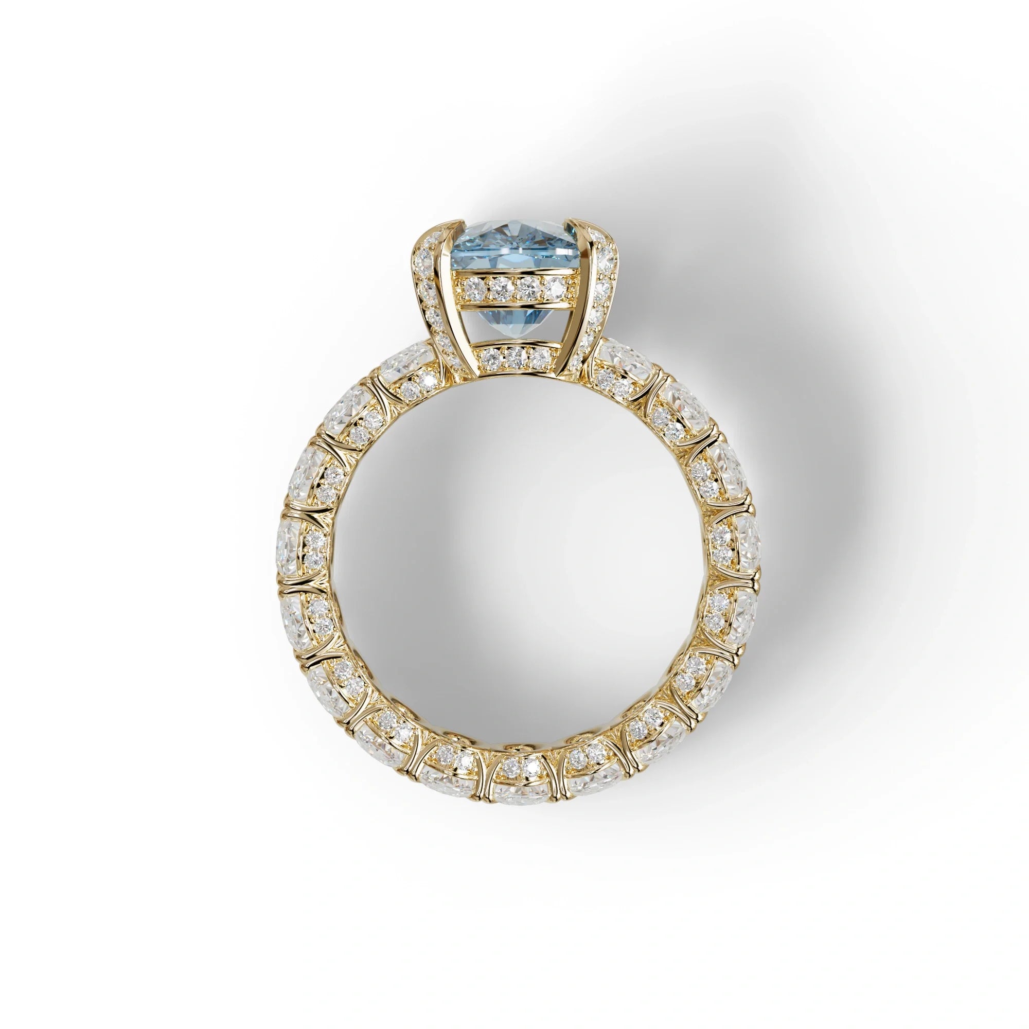 4 Carat Blue Cushion Cut Full Eternity Lab Grown Diamond Ring - Enigma