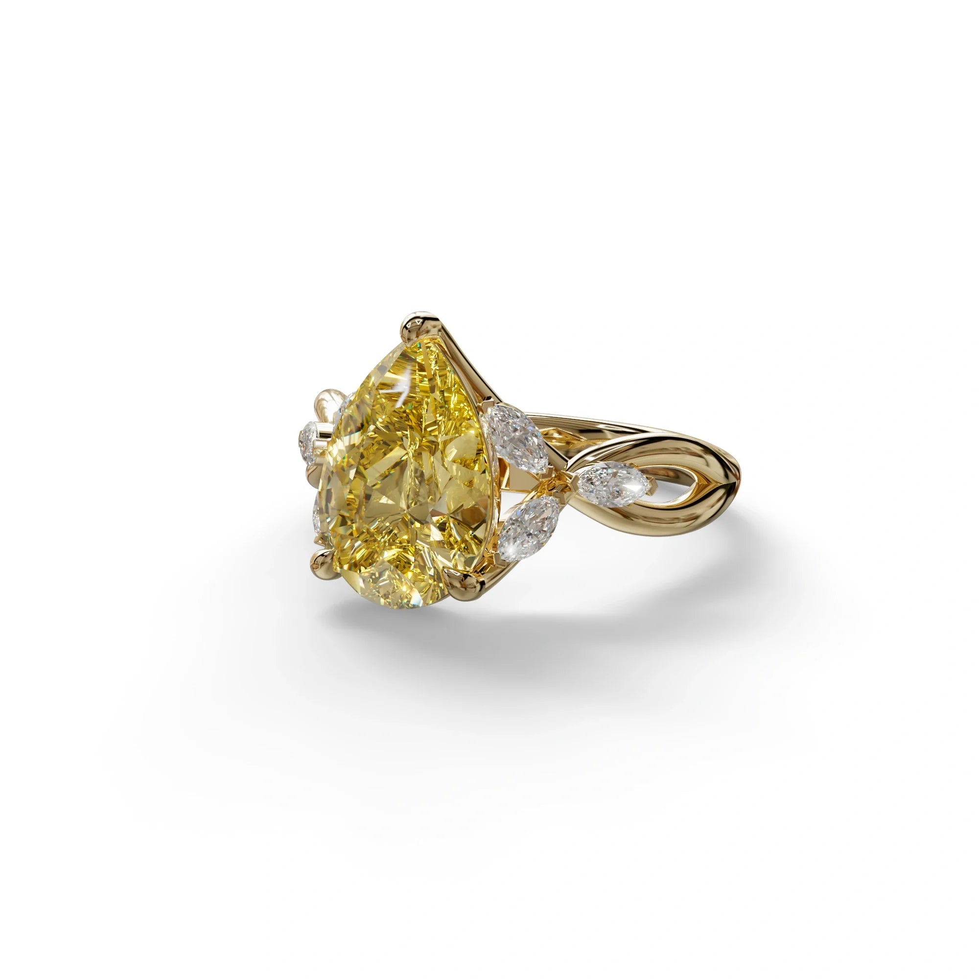3 Carat Yellow Pear Cut Cluster-Vintage Setting Lab Grown Diamond Ring - Celena