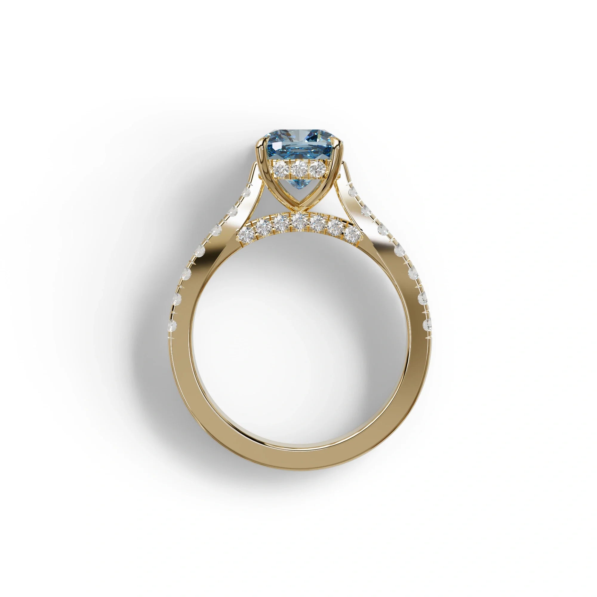 2 Carat Blue Color Cushion Cut Lab Diamond Engagement Ring set - Leo