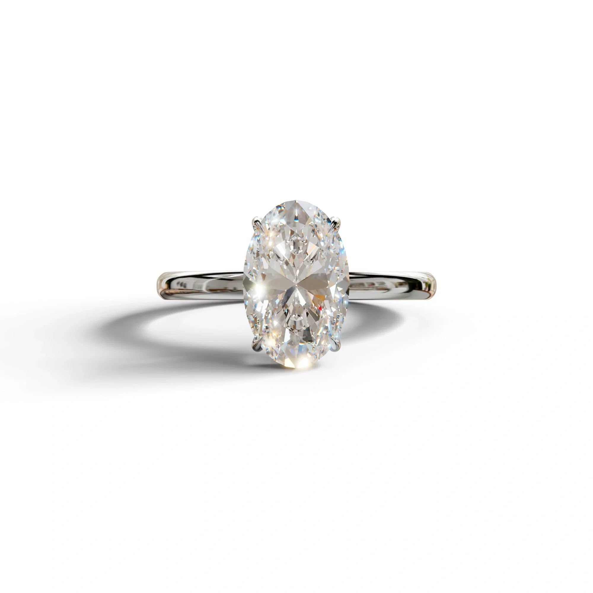 E-VVS Oval Cut Solitaire Lab Grown Diamond Engagement Ring - Curiosa - 2 Carat / 10K Solid Gold / White Gold