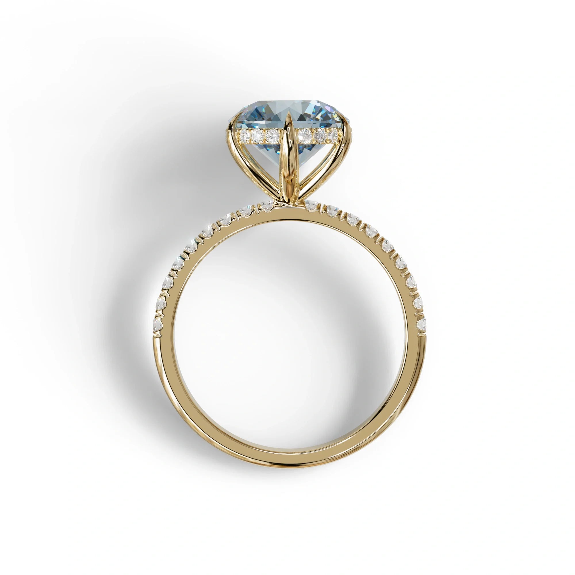 2.5 Carat Blue Round Cut Hidden Halo & Pave Lab Diamond Ring - Hyper Saga