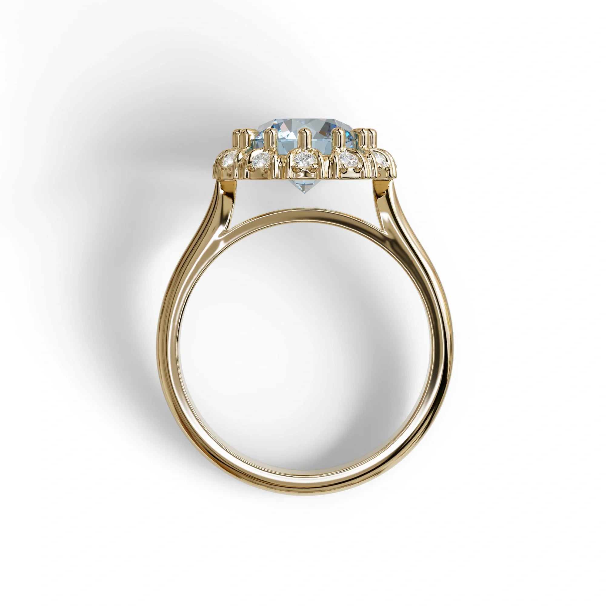 3 Carat Blue Round Shaped Halo Lab Diamond Ring - Sunflower