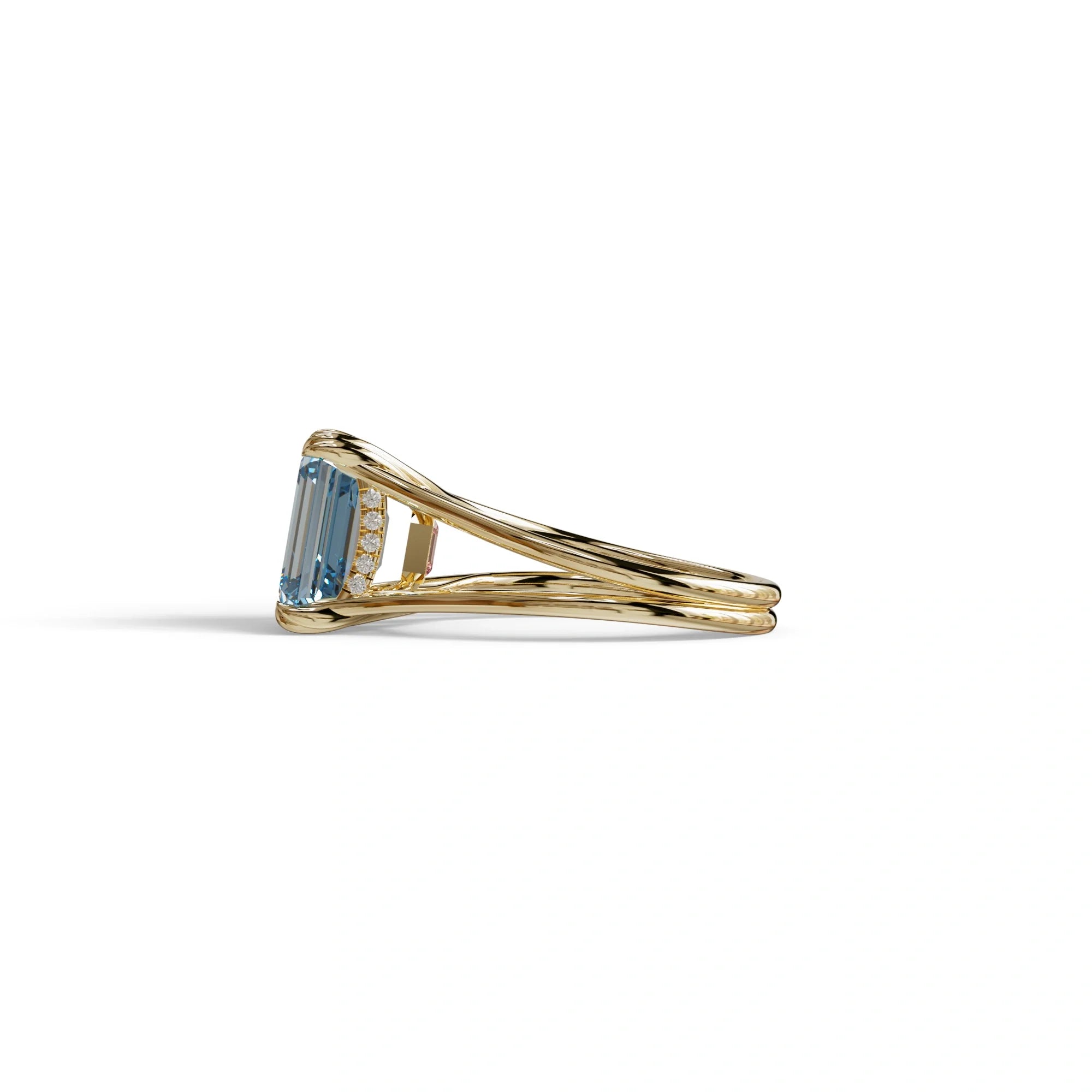 4 Carat Fancy Blue Emerald Cut Lab Grown Diamond Engagement Ring - Tesira