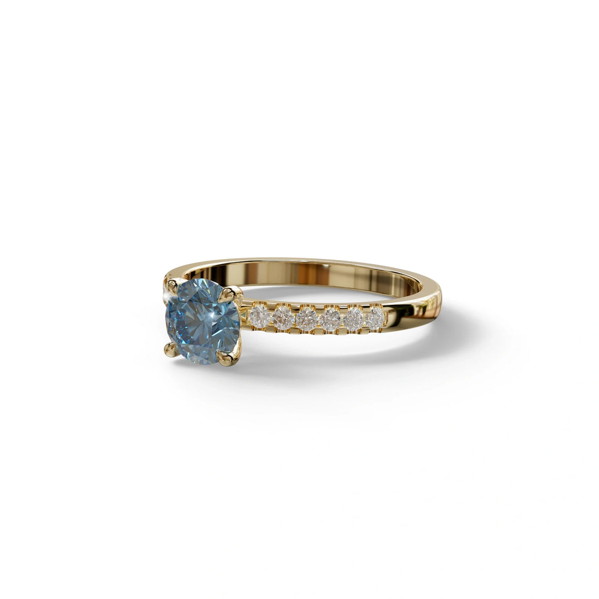Blue Round Pave Set Minimalist Engagement Ring - Nova Signature