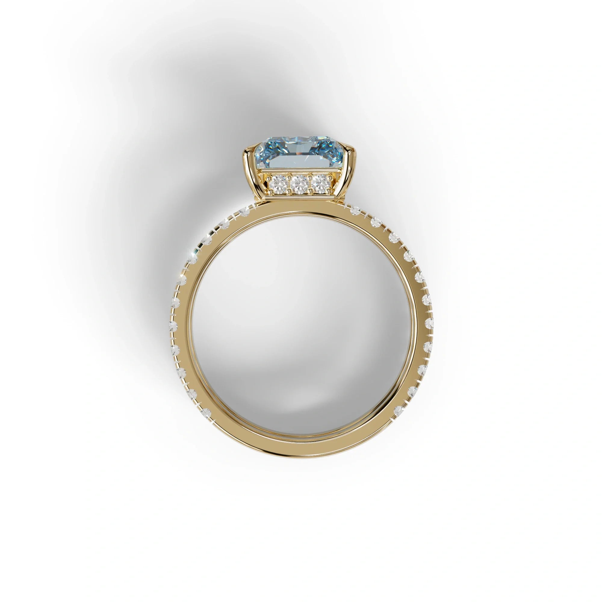 3 Carat Blue Radiant Cut Lab Diamond Engagement Ring | Double Band Hidden Halo Ring - Billie