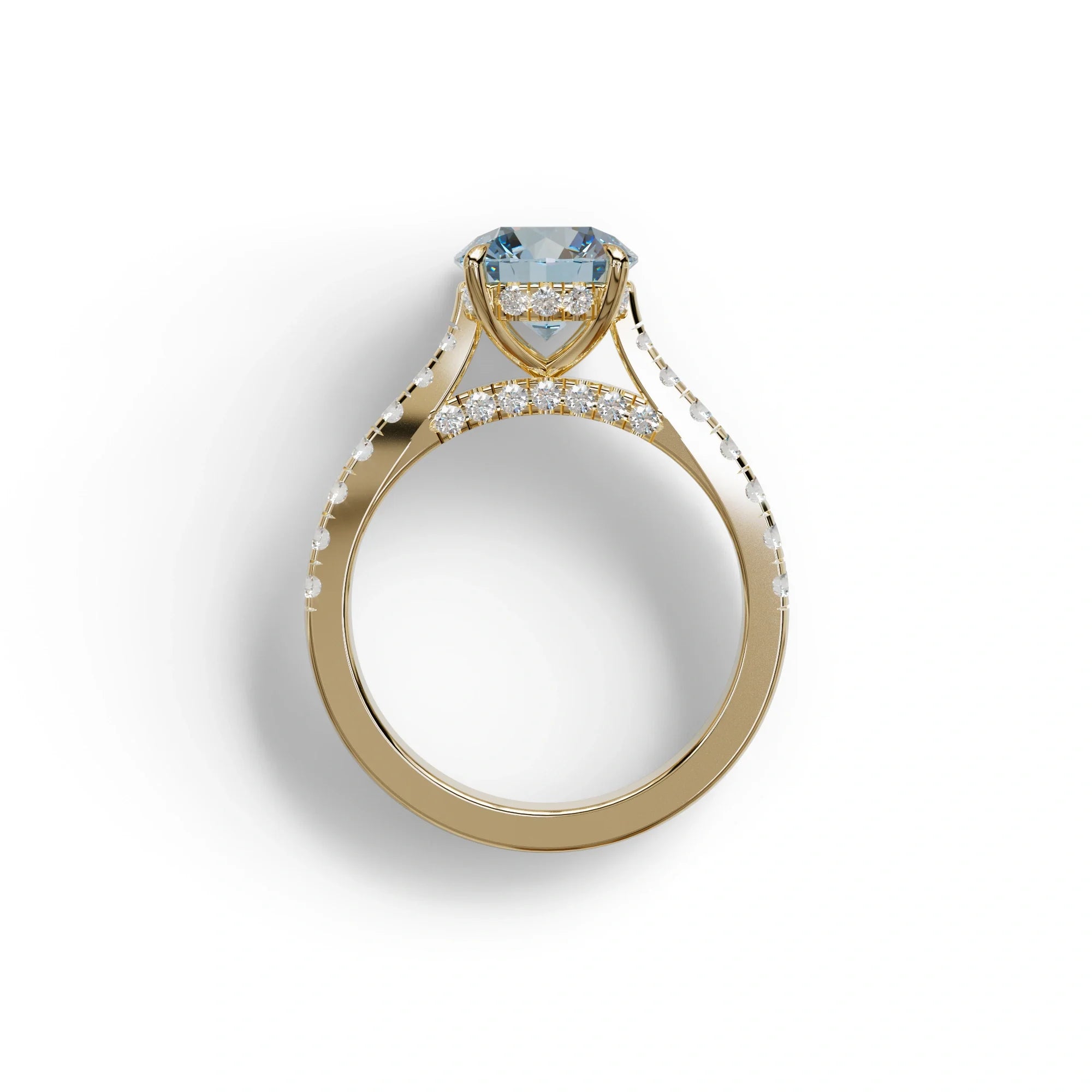 2 Carat Round Cut Blue Lab Grown Diamond Engagement Ring | Hidden Halo & Pave - Brilliant