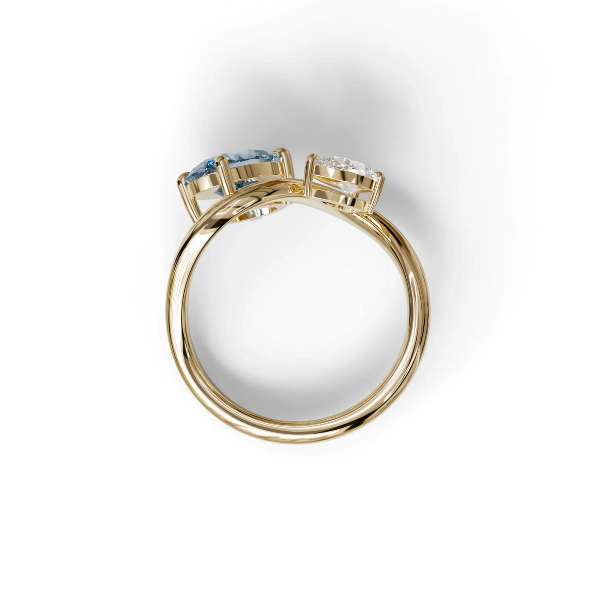 3 Carat Blue Oval and Pear Cut Lab Diamond Engagement Ring - Toi Et Moi