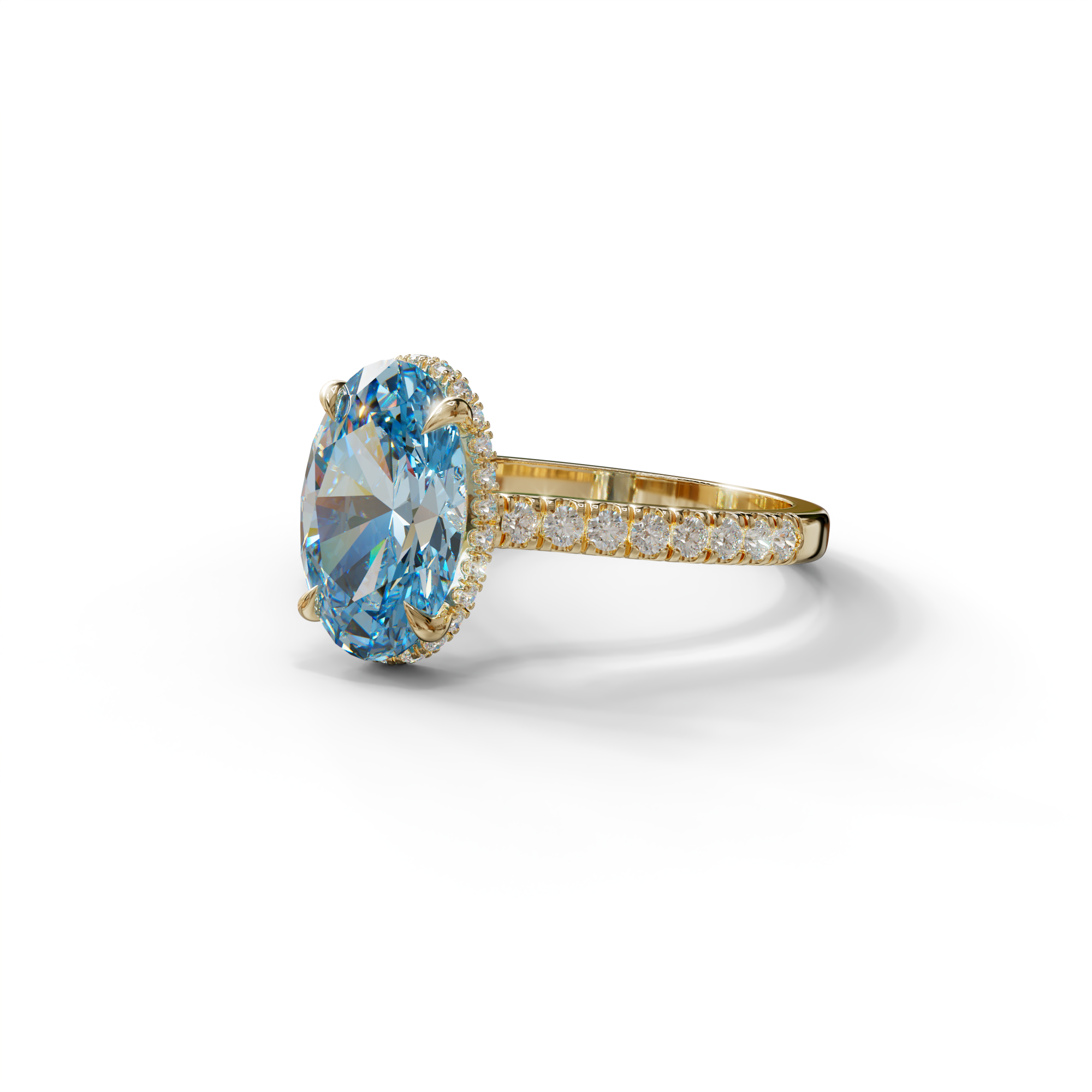 2.5 Carat Blue Oval Hidden Halo & Pave Setting Lab Diamond Ring - Eblouissant
